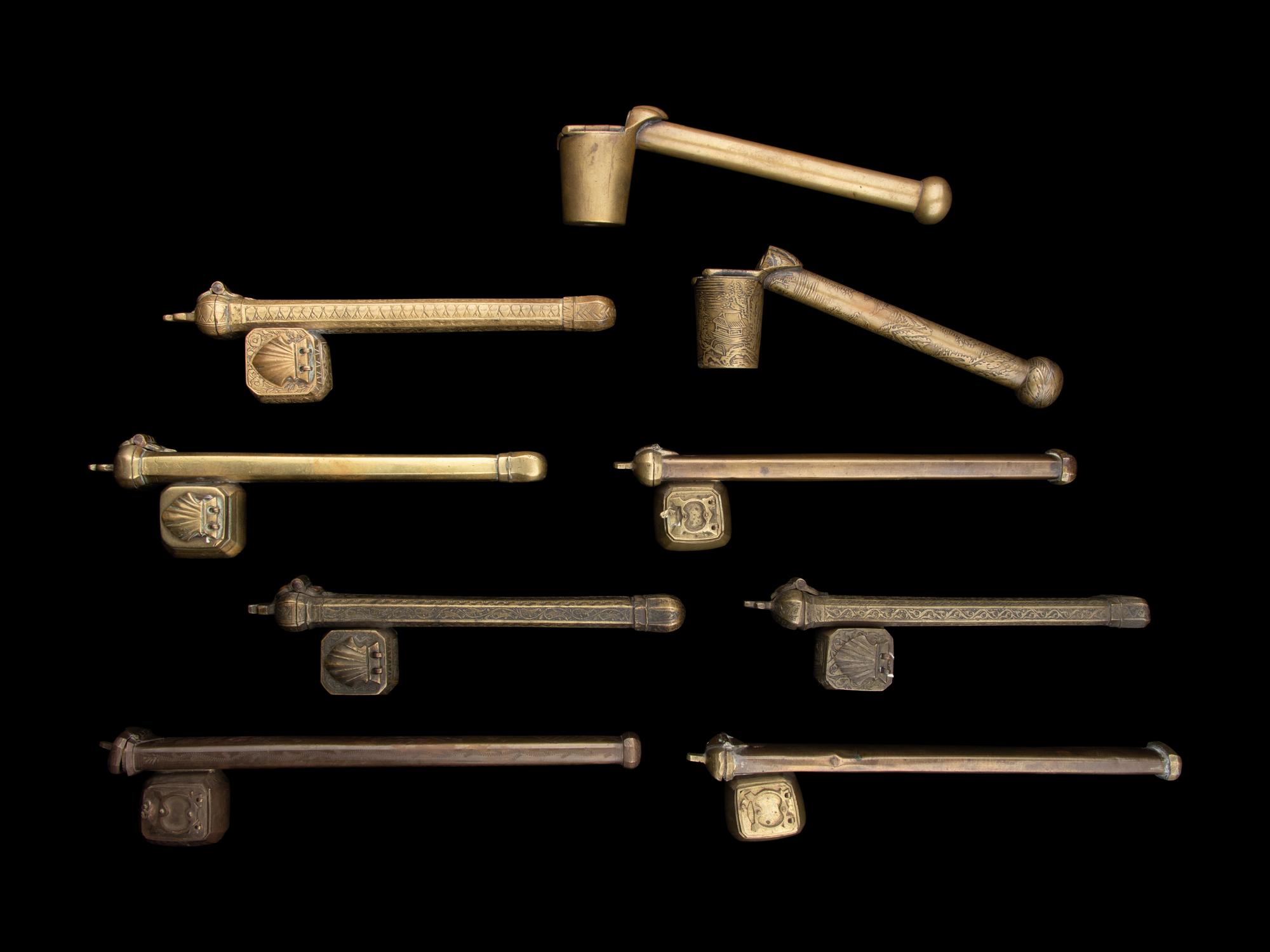 10 Japanese Brass Portable Writing Sets, Yatate