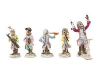 A German Porcelain Nine-Piece Monkey Orchestra