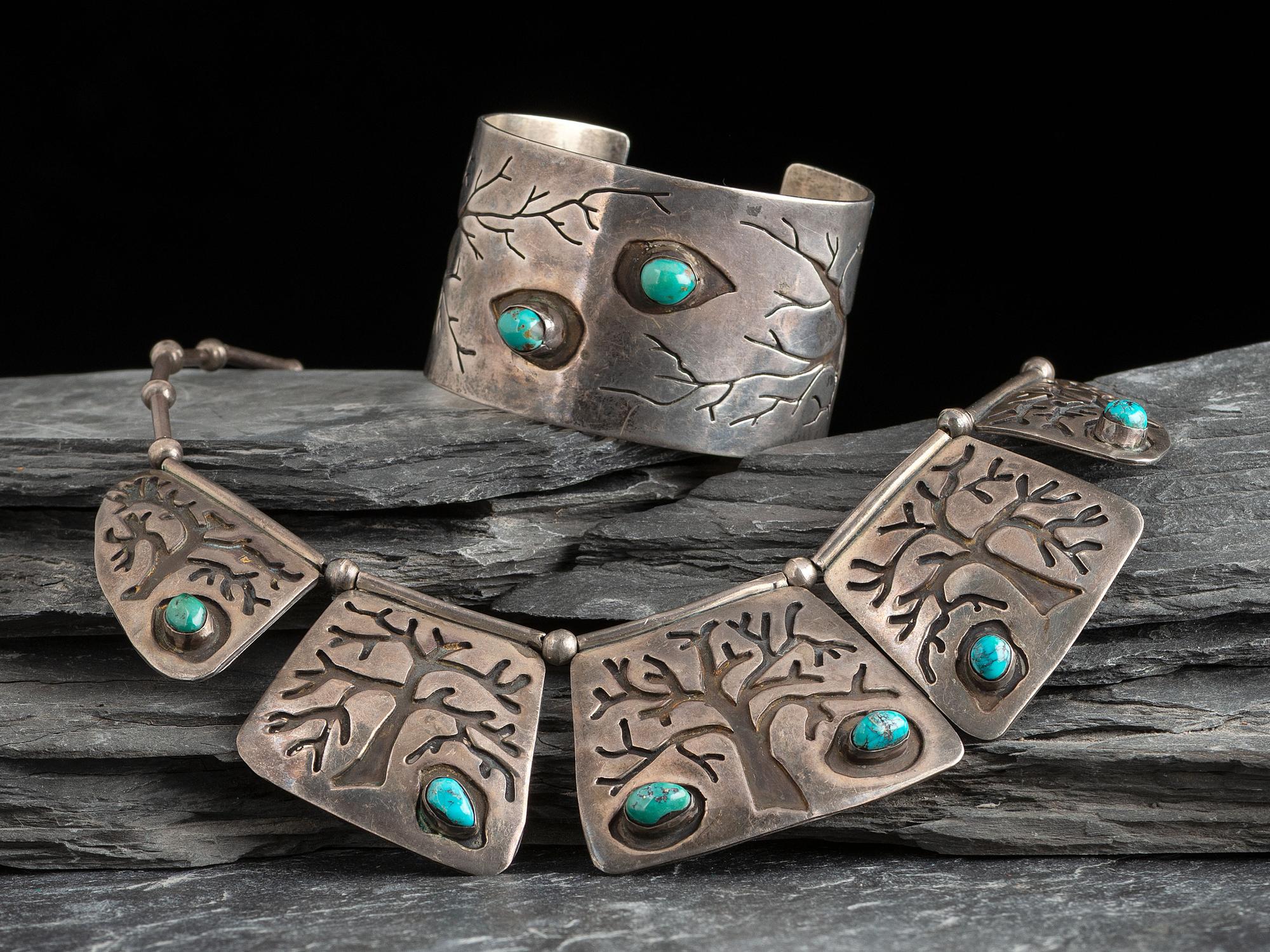 Navajo Silver and Turquoise Cuff Bracelet AND Matching Necklace