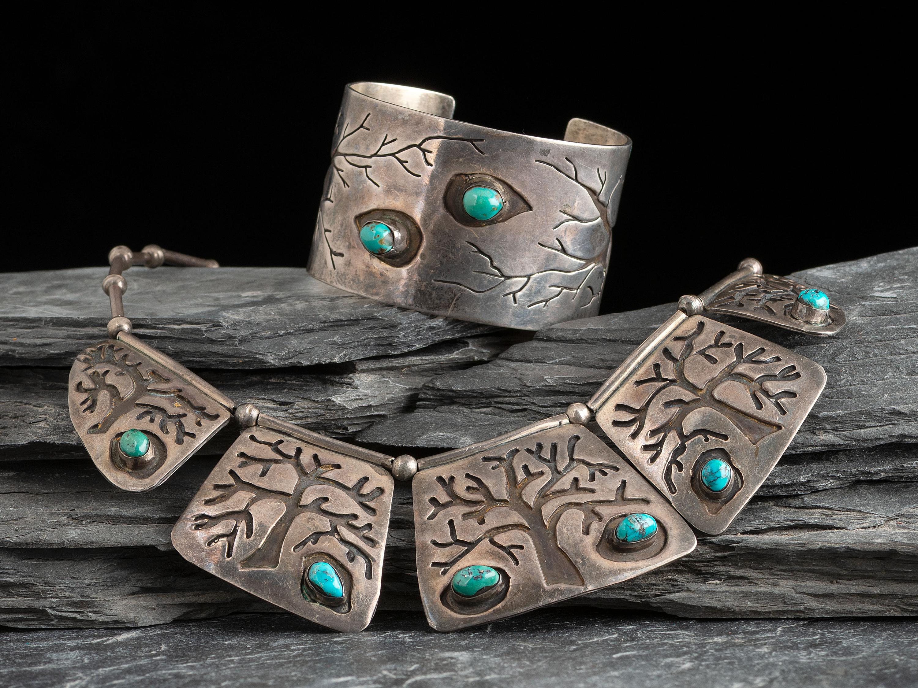 Navajo Silver and Turquoise Cuff Bracelet AND Matching Necklace