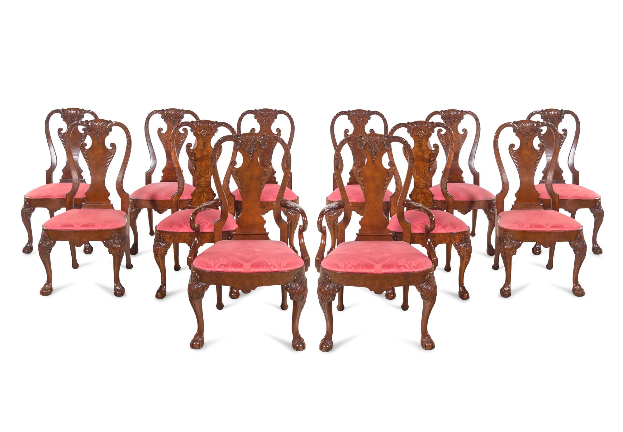 A Set of Twelve Baker George II Style Dining Chairs