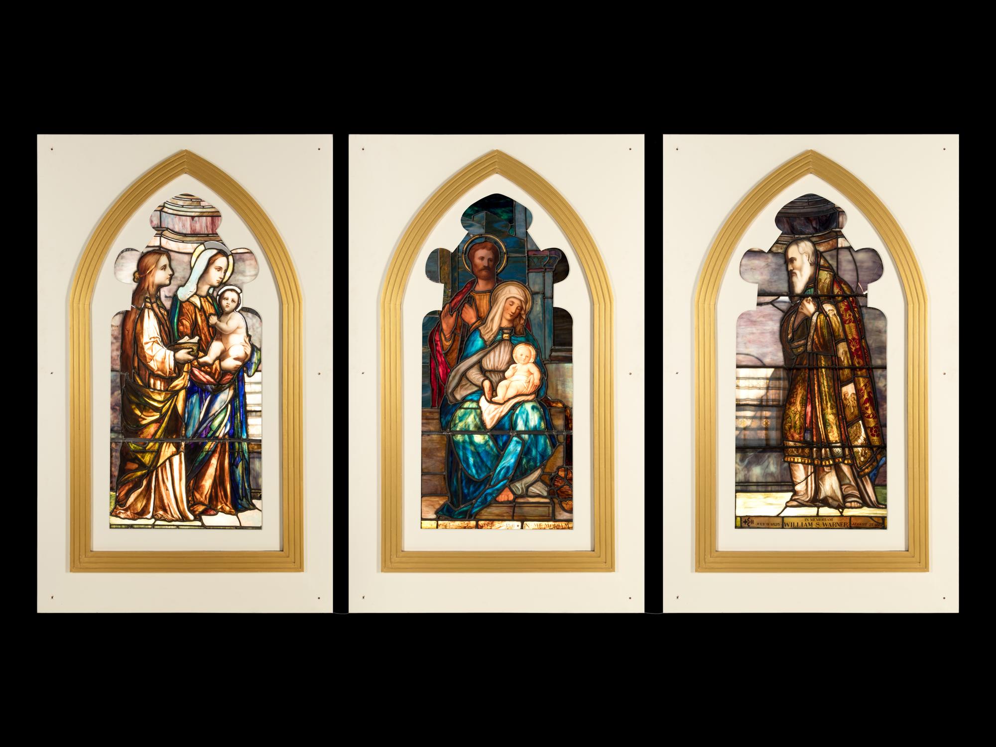A Set of Three Leaded Glass Windows