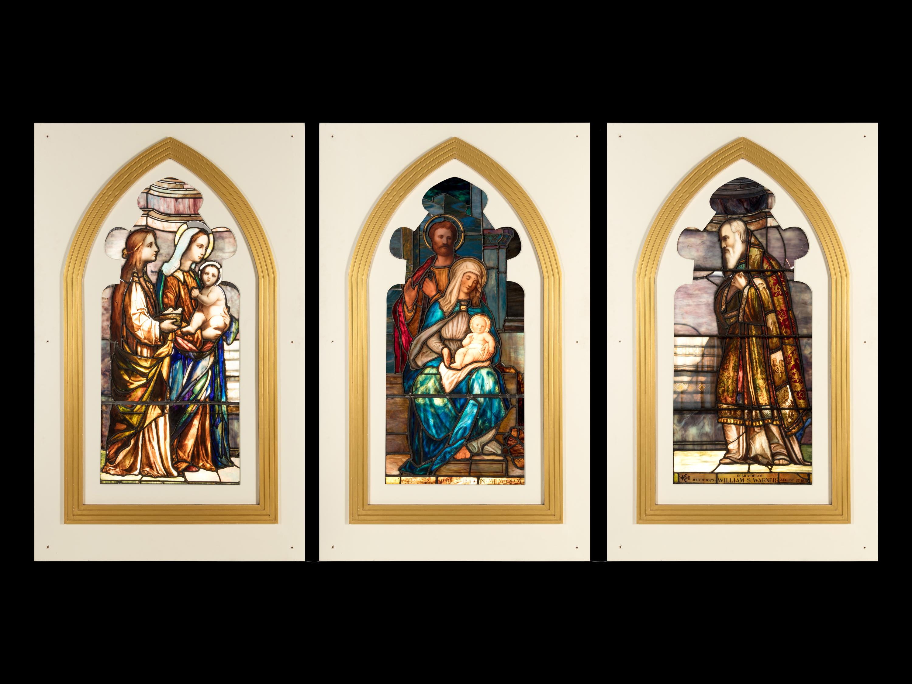 A Set of Three Leaded Glass Windows