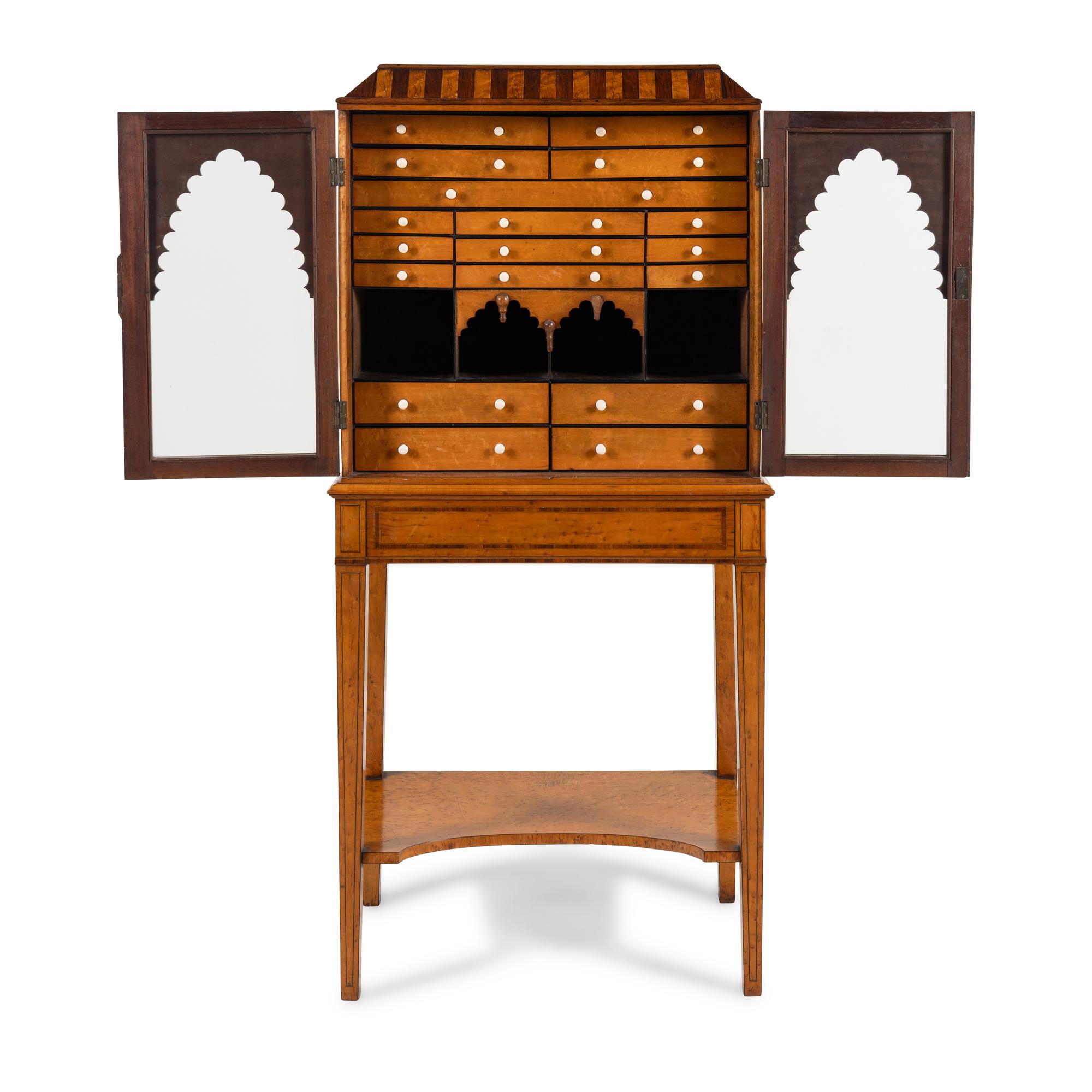 A German or Dutch Bird's Eye Maple and Rosewood Collector's Cabinet on Stand