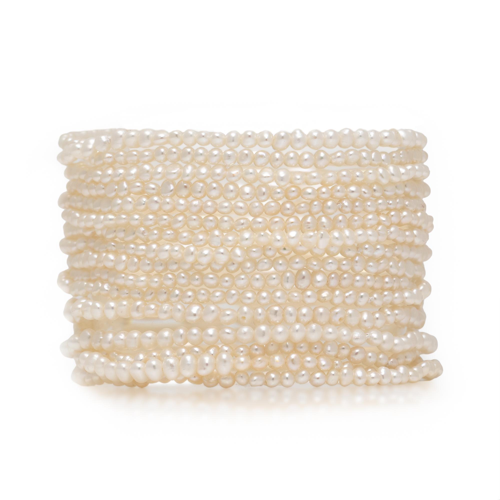 Seed Pearl, Diamond, and Yellow Gold Bracelet