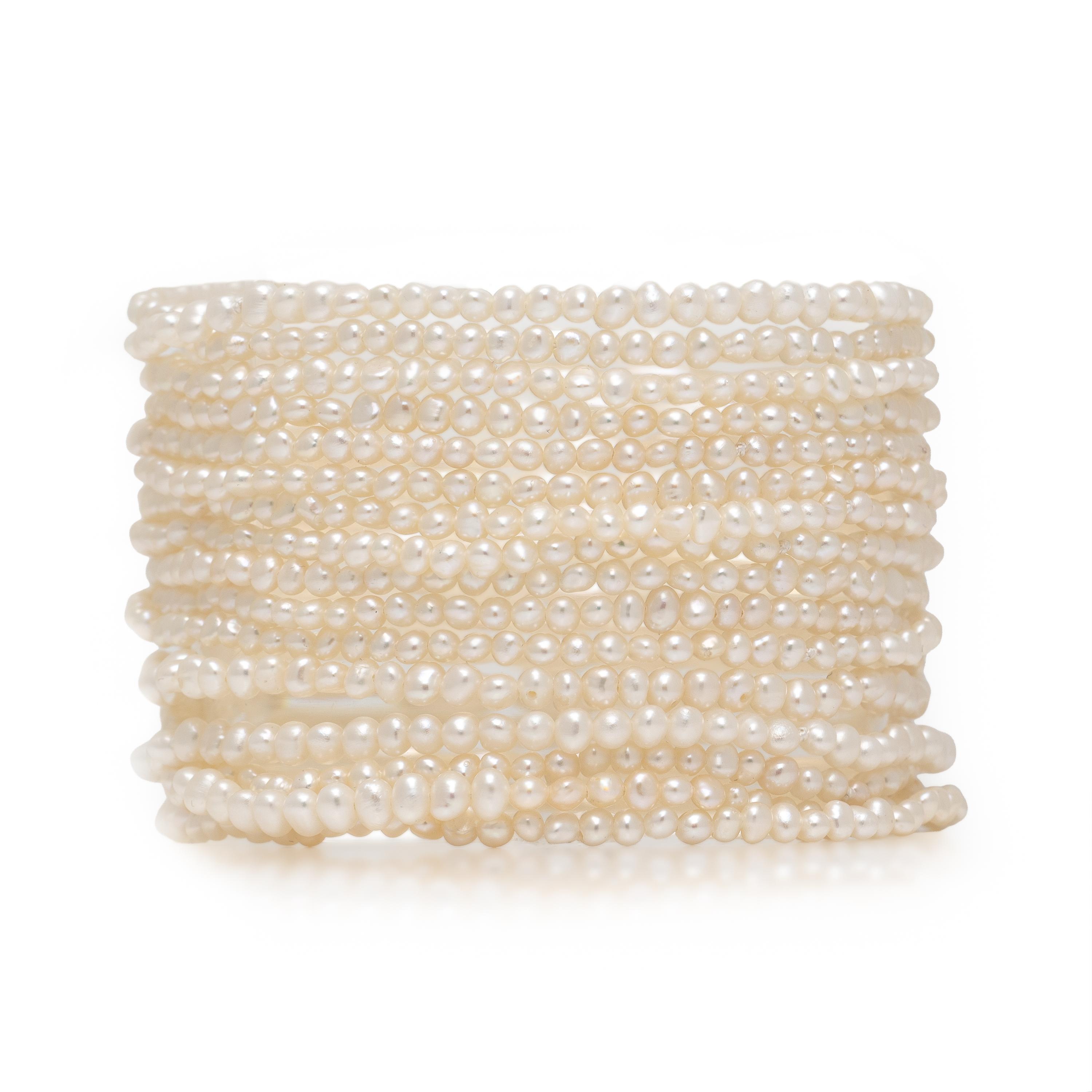 Seed Pearl, Diamond, and Yellow Gold Bracelet