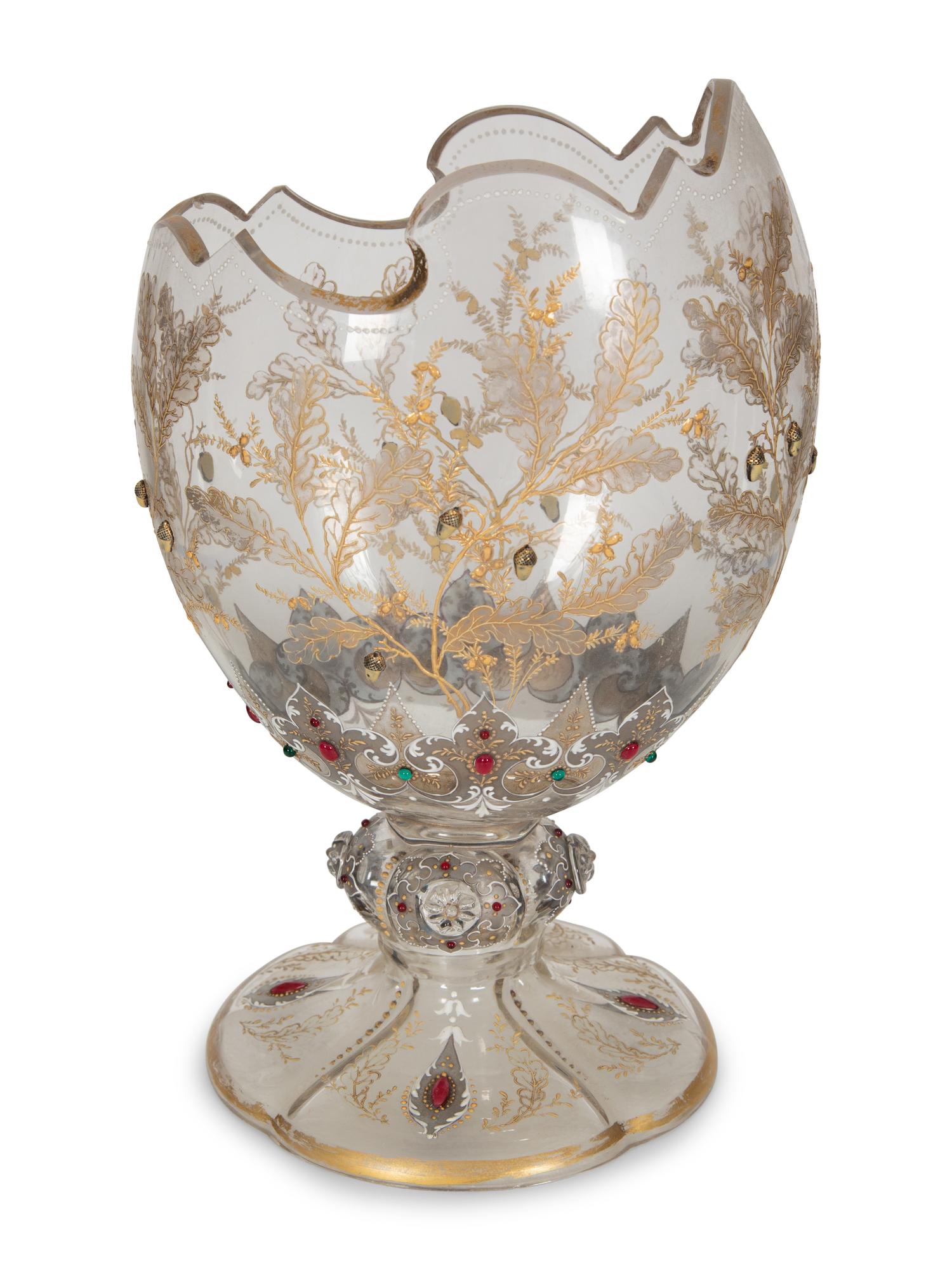 A Moser Gilded and Jeweled Enameled Crystal Vase