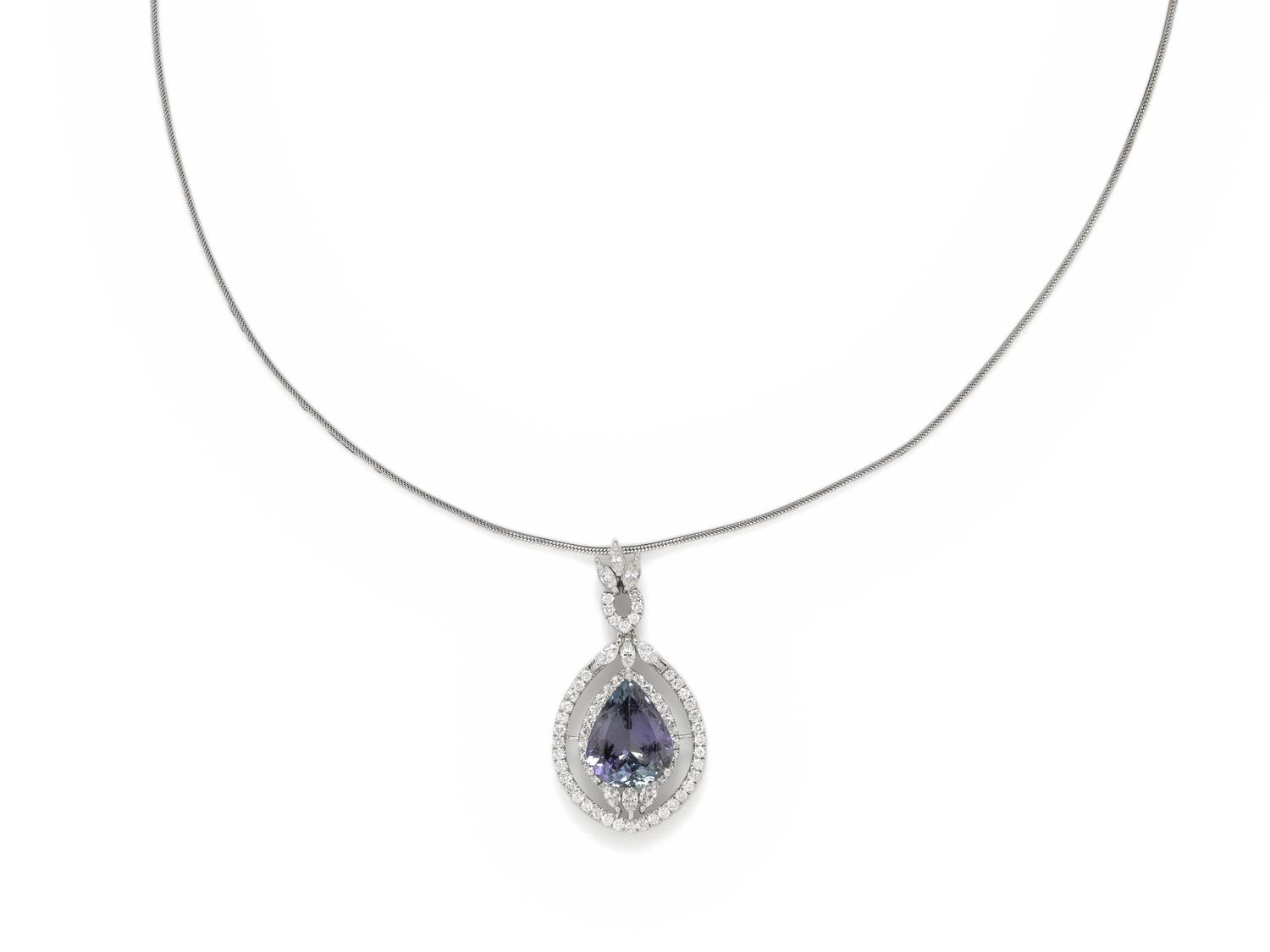 DIAMOND AND ZOISITE PENDANT ON CHAIN