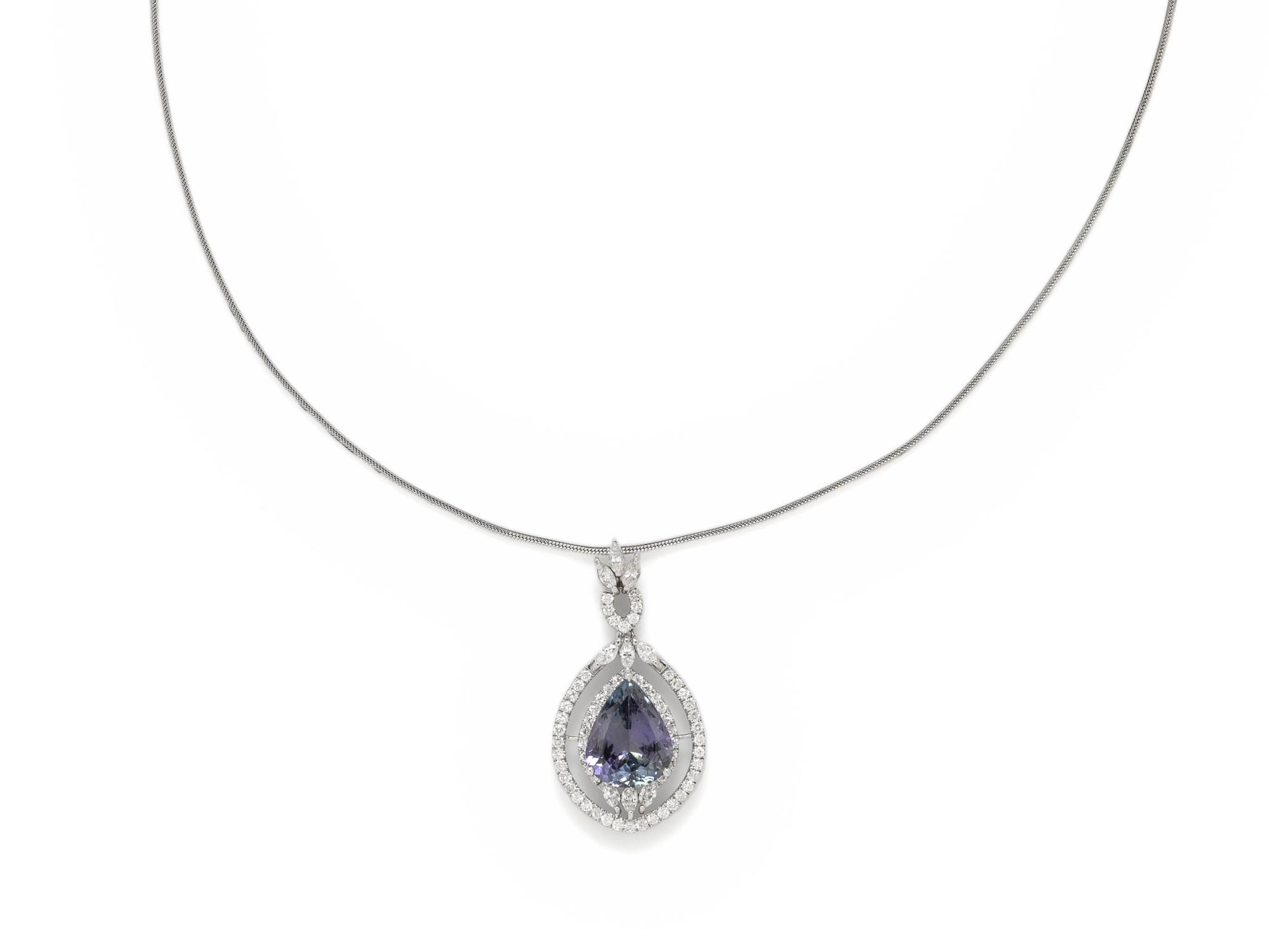 DIAMOND AND ZOISITE PENDANT ON CHAIN