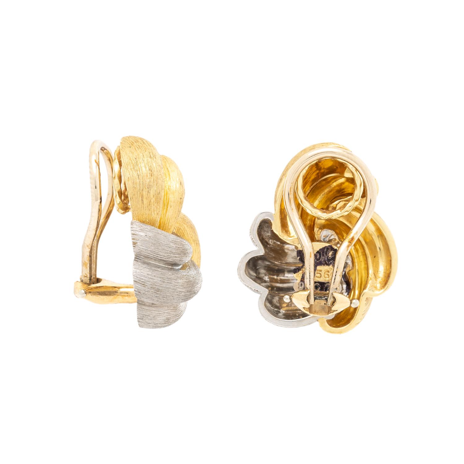 HENRY DUNAY, YELLOW GOLD AND PLATINUM 'SABI' EARRINGS