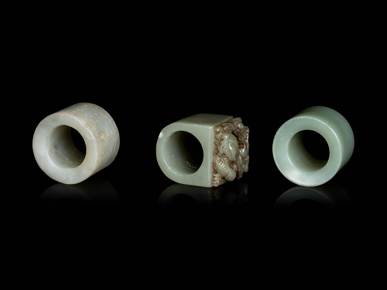 Three Chinese Celadon Jade Archer's Rings