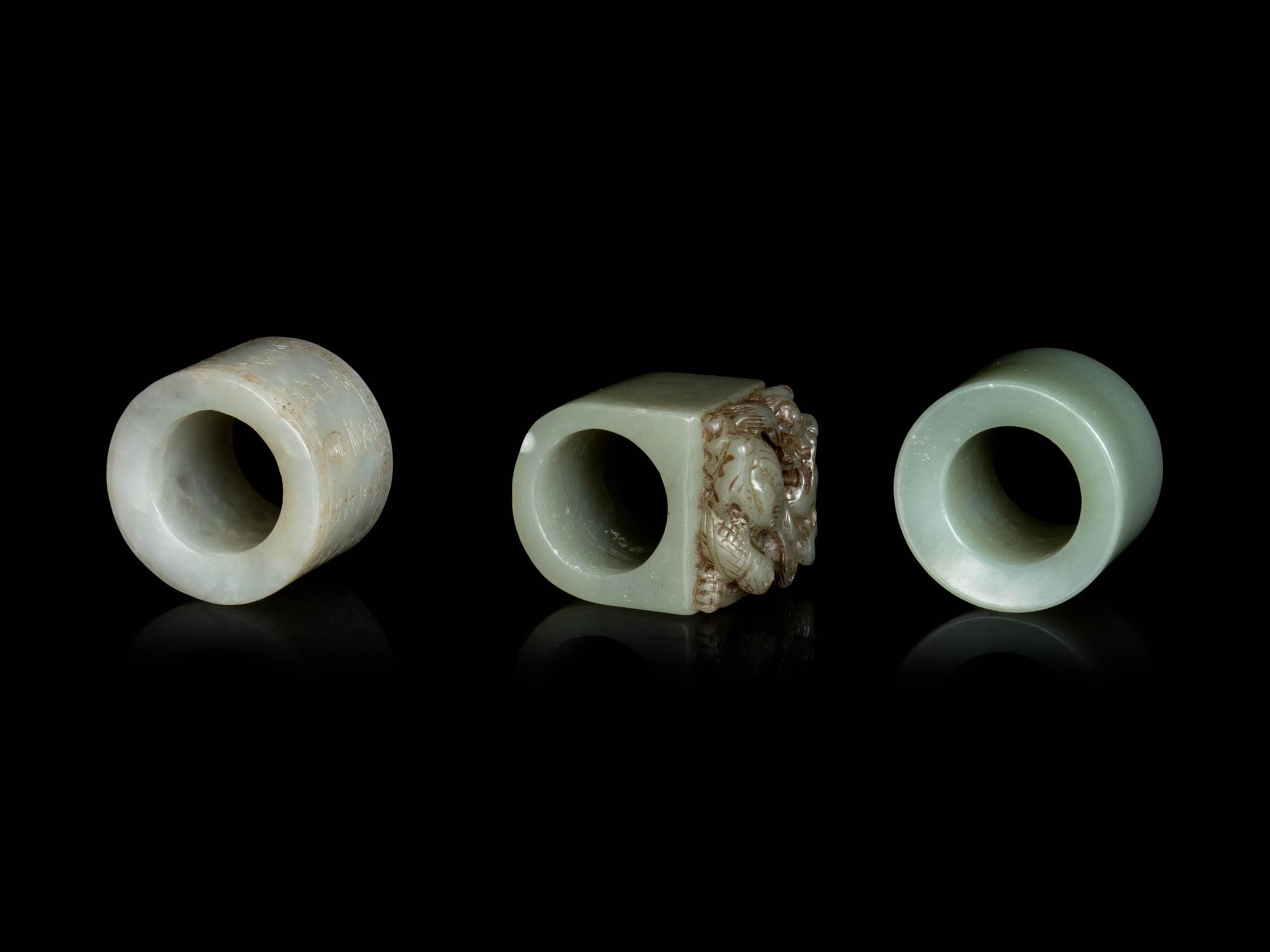 Three Chinese Celadon Jade Archer's Rings