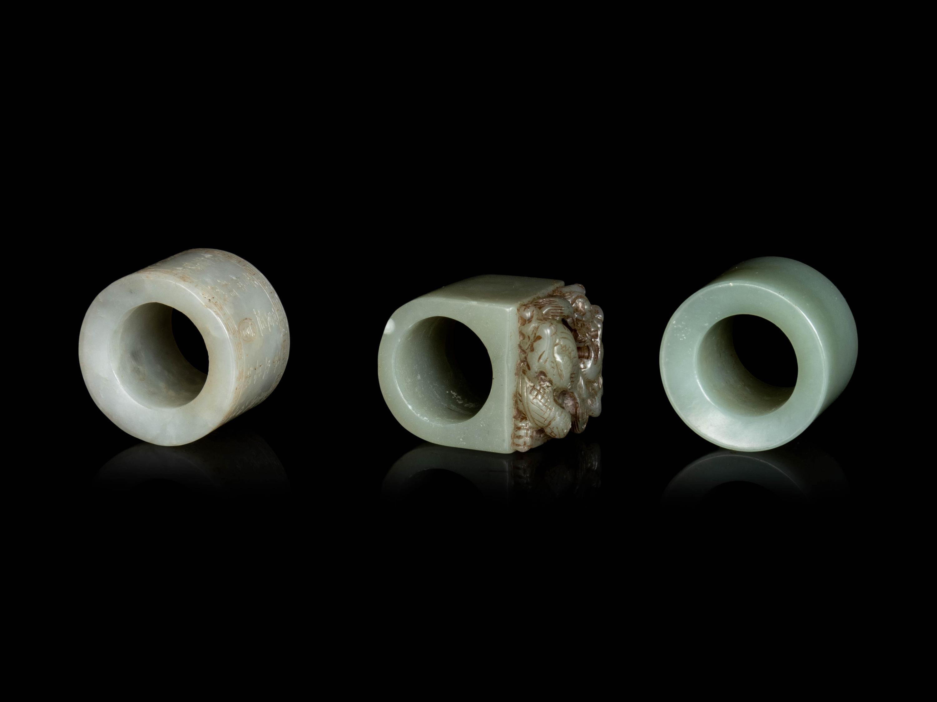 Three Chinese Celadon Jade Archer's Rings