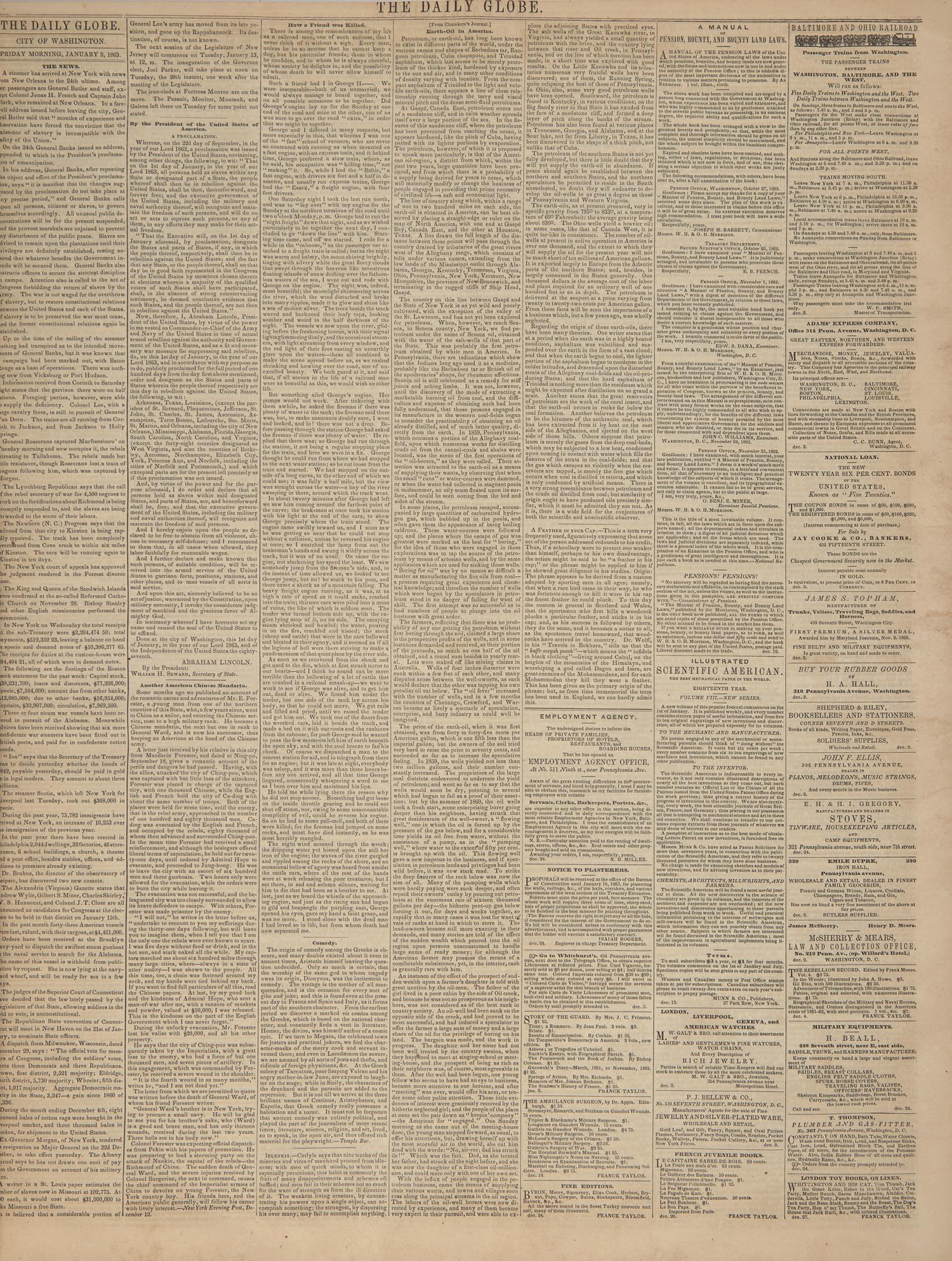 [Emancipation Proclamation] One of the Earliest Printings of the Final Emancipation Proclamation, in the "Official Paper" of the U.S. Congress