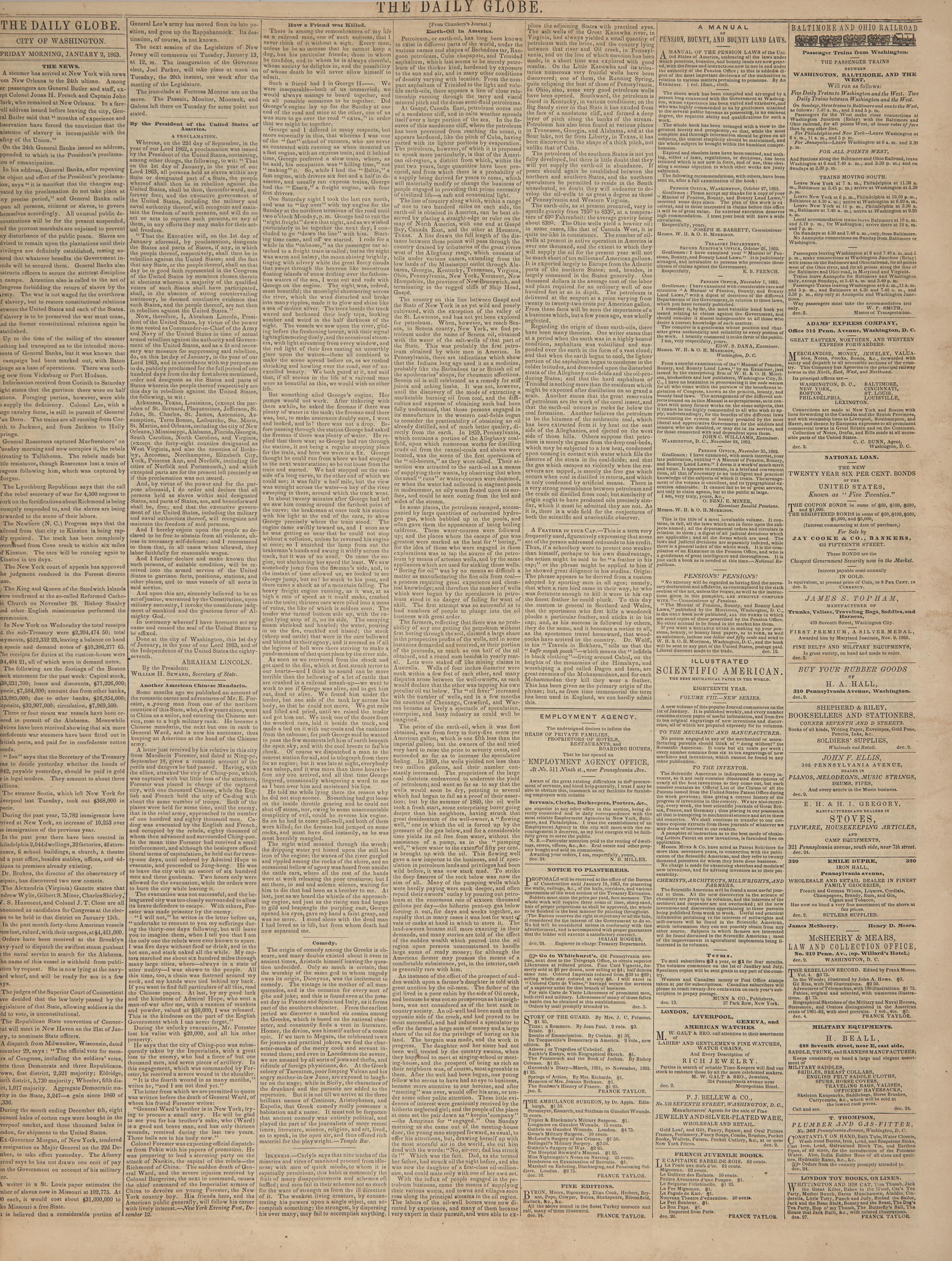 [Emancipation Proclamation] One of the Earliest Printings of the Final Emancipation Proclamation, in the "Official Paper" of the U.S. Congress