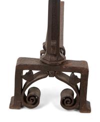 A Pair of Bronze Andirons with Ram Head Finials — 20TH CENTURY