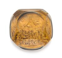 An Antique Pinchbeck Faceted Golden Pastoral Scene Paperweight Diameter 3 1/4 inches
