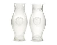 A Pair Of Large Neoclassical Blown And Engraved Colorless Glass Hurricane Globes