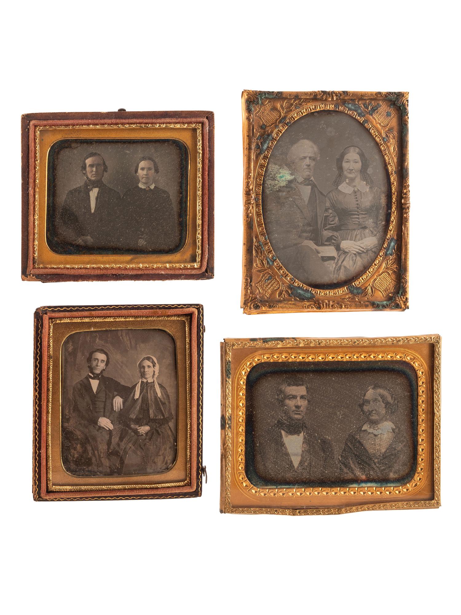 [EARLY PHOTOGRAPHY]. A group of 18 daguerreotype portraits of couples, highlighted by a half plate portrait by Enoch Long, including: