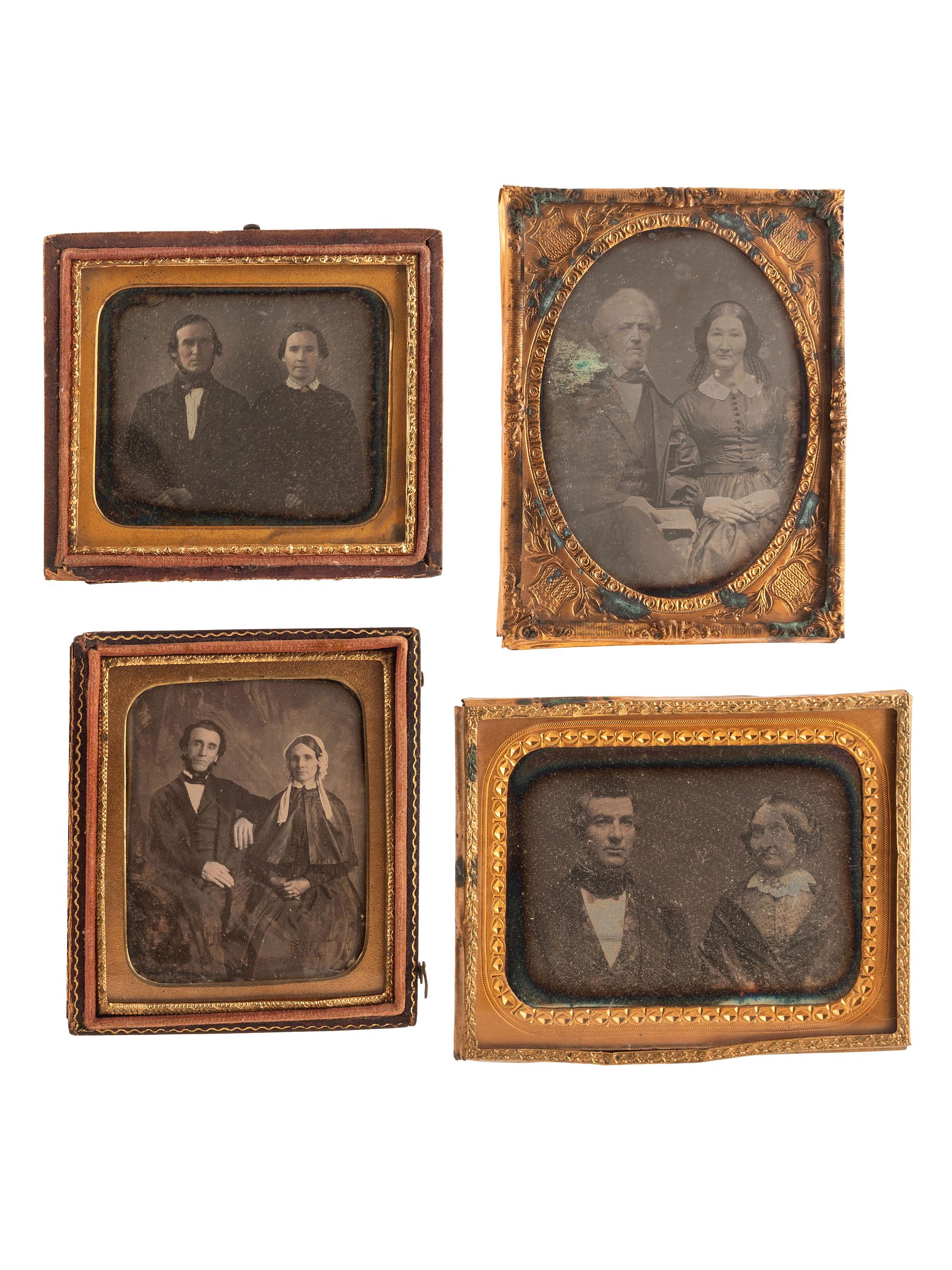 [EARLY PHOTOGRAPHY]. A group of 18 daguerreotype portraits of couples, highlighted by a half plate portrait by Enoch Long, including:
