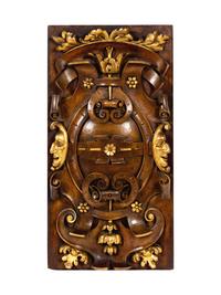 Six Italian Carved Walnut and Parcel Gilt Panels