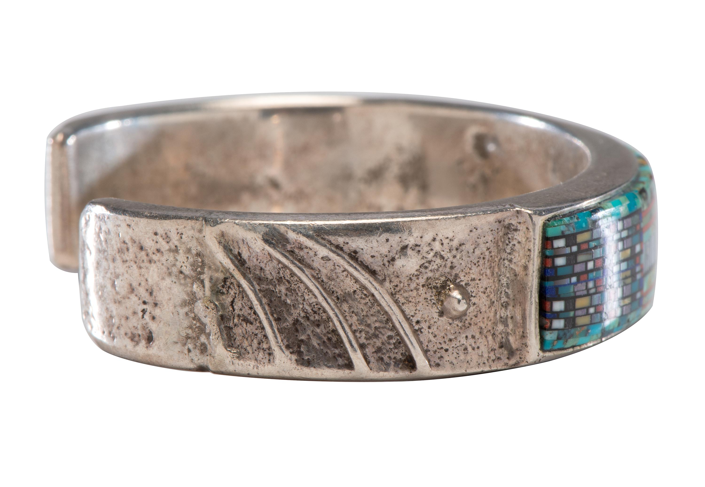 Sterling Silver Cuff Bracelet, with Micro Mosaic Inlay Lot is located and will ship from Denver, Colorado.