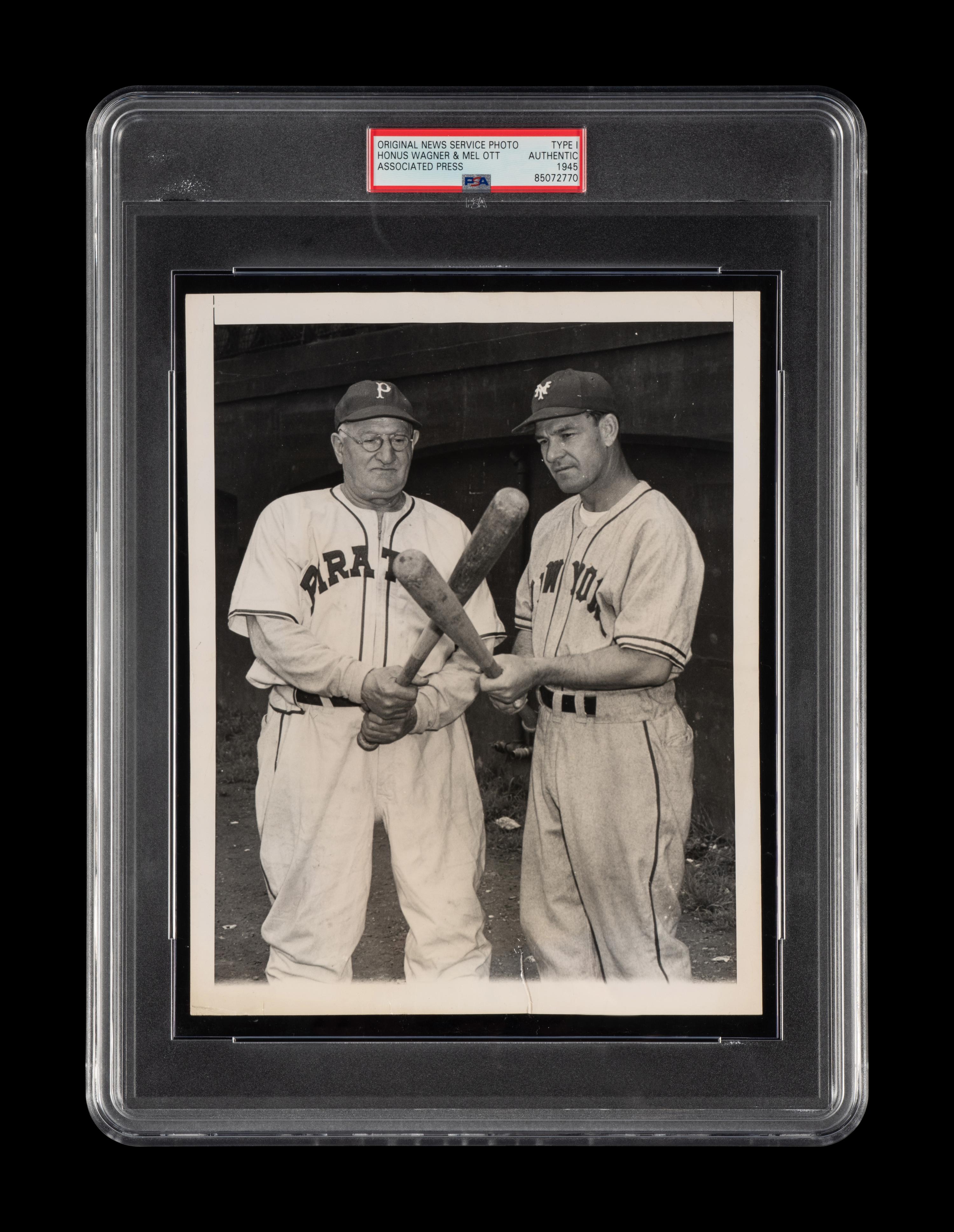 An Original 1945 Honus Wagner and Mel Ott Type One News Photograph (PSA Encapsulated)