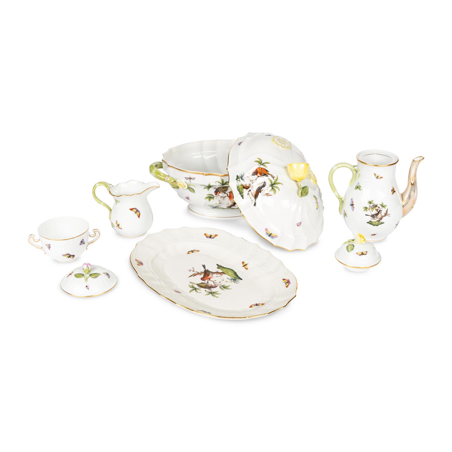 A Group of Herend Rothschild Bird Porcelain Table Articles