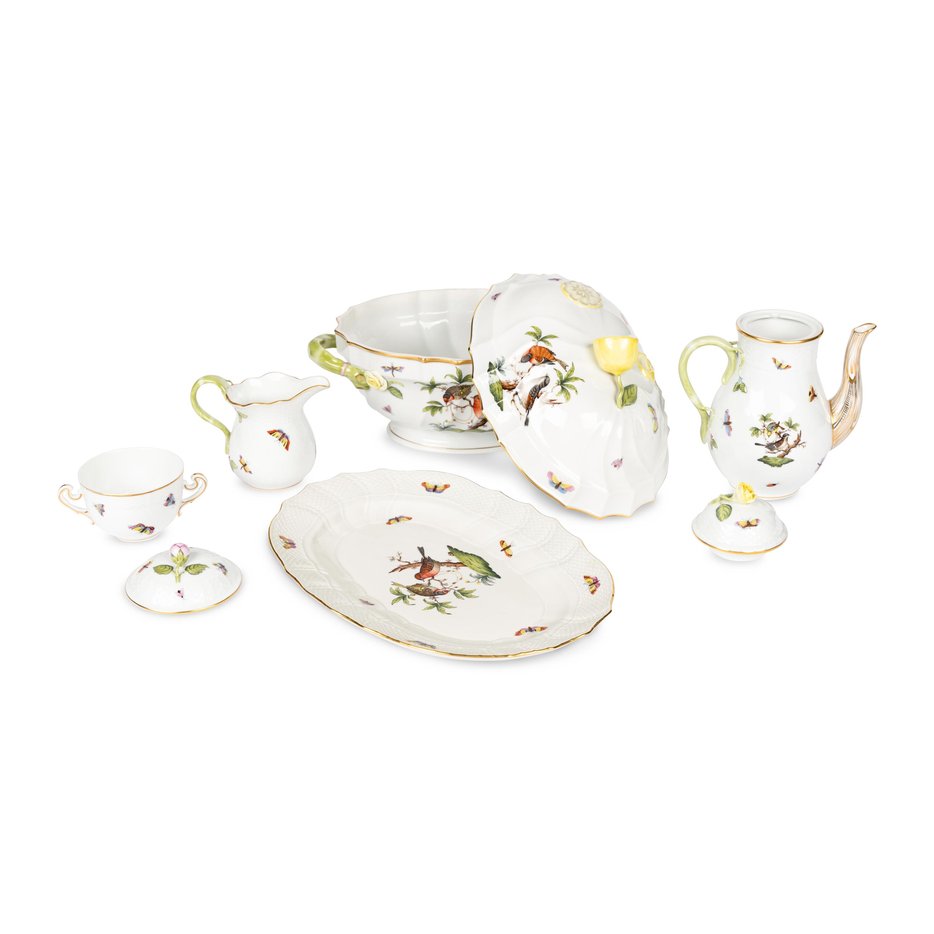 A Group of Herend Rothschild Bird Porcelain Table Articles