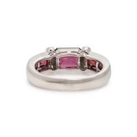 Two White Gold, Diamond, Garnet, and Aquamarine Stacking Rings
