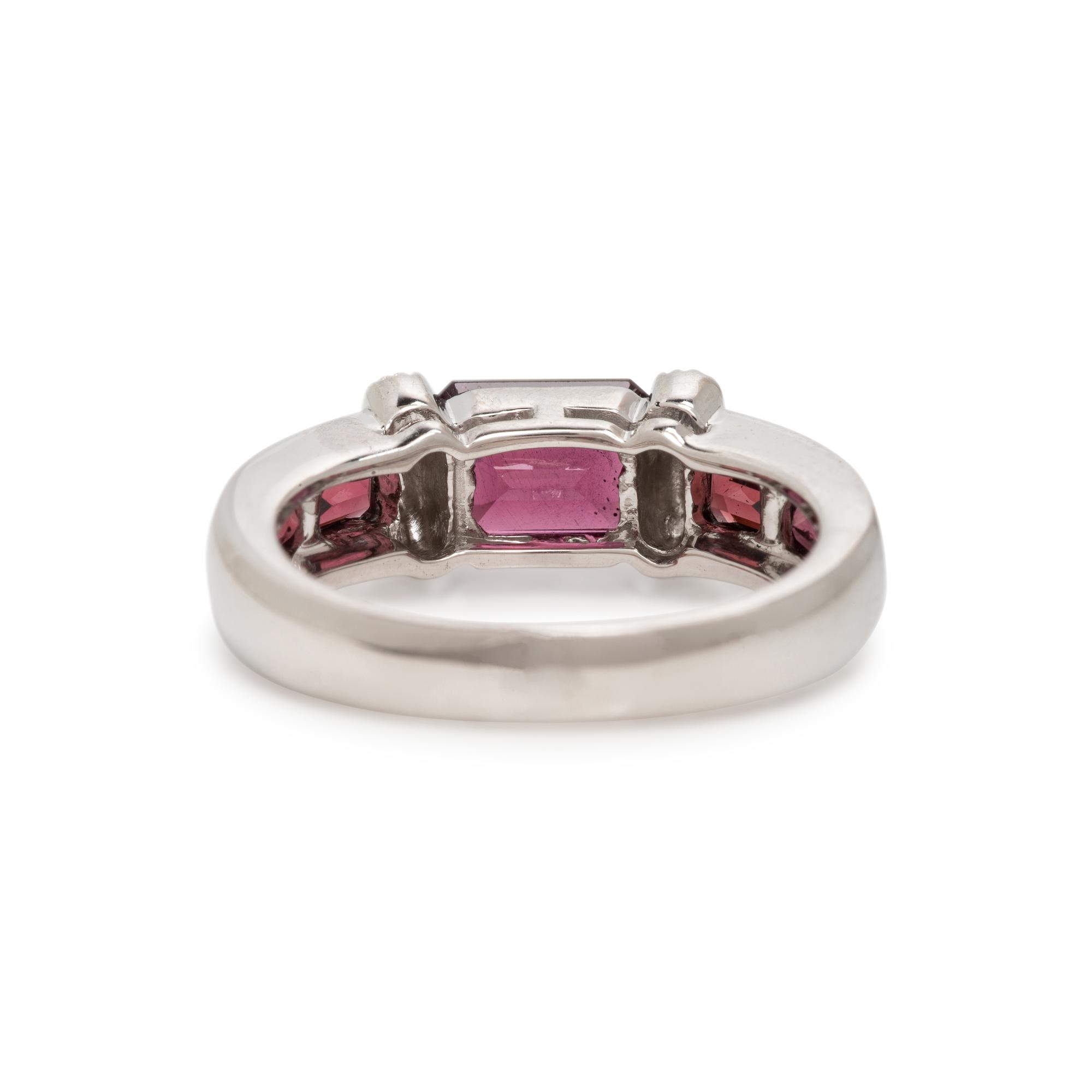 Two White Gold, Diamond, Garnet, and Aquamarine Stacking Rings