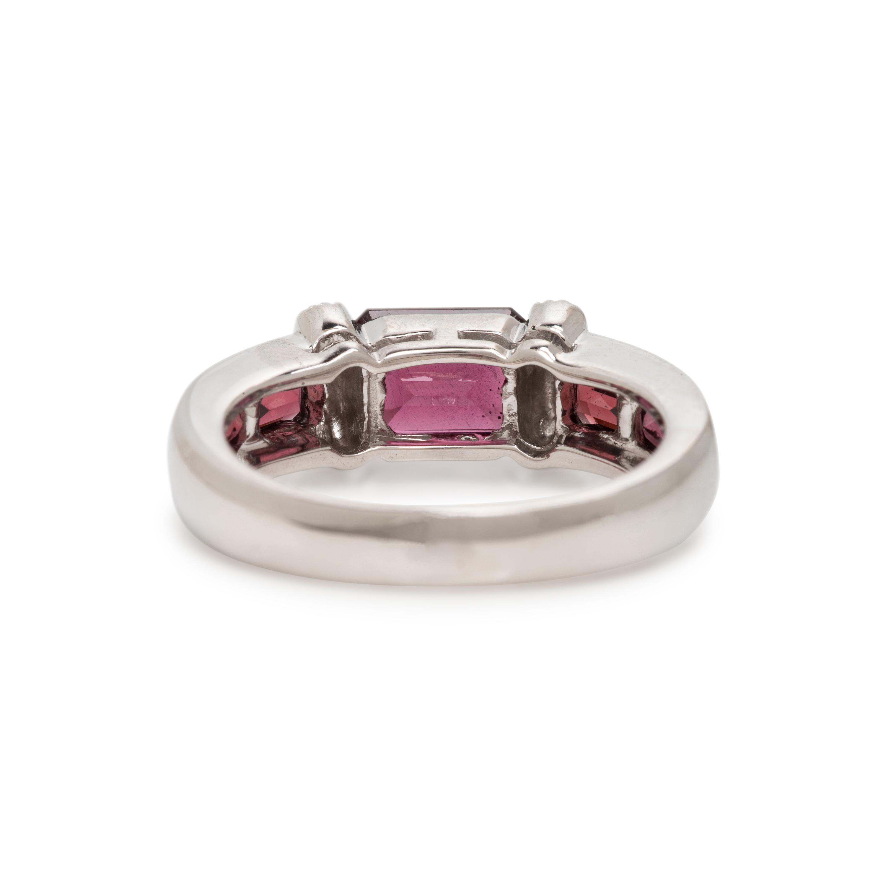 Two White Gold, Diamond, Garnet, and Aquamarine Stacking Rings