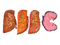 Four Chinese Orange Ground Embroidered Silk Theatrical Articles
