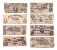 [CIVIL WAR]. A group of Confederate notes with other currency.