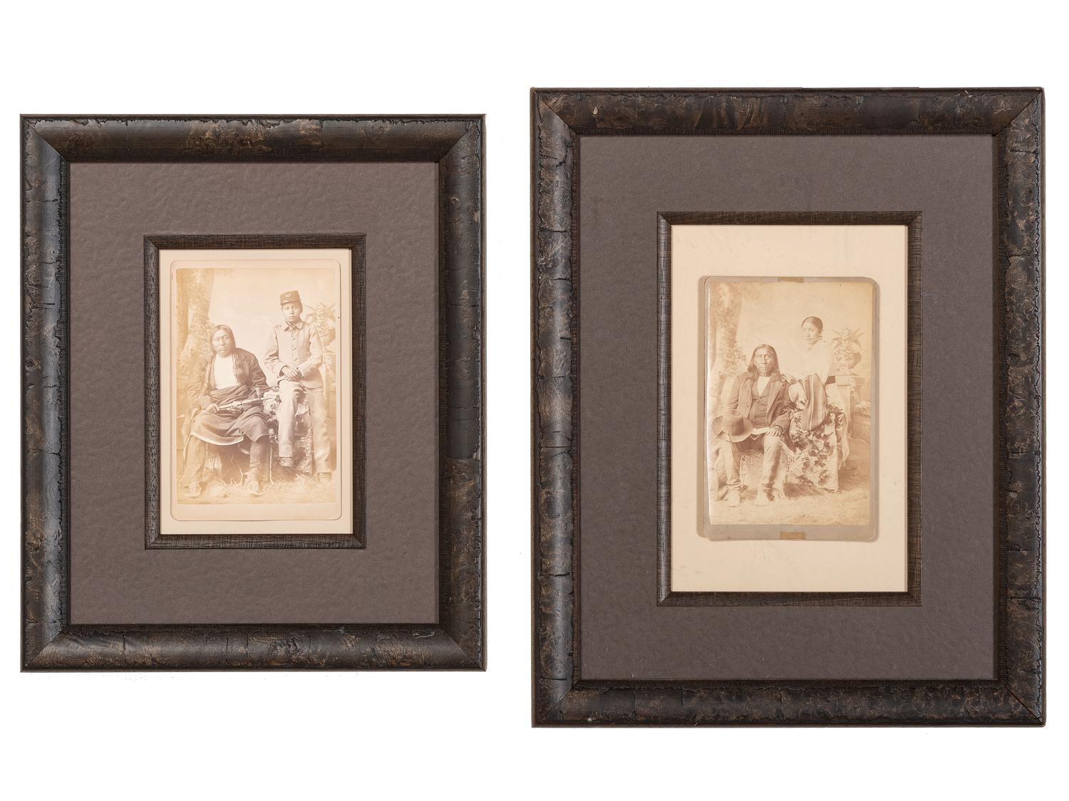 [CHOATE, John N. (1848-1902), photographer]. Two cabinet cards featuring Arapaho Chief Little Raven with daughter Anna, and Cheyenne warrior Bobtail Horse with son Joseph. [Carlisle, PA], ca 1880.