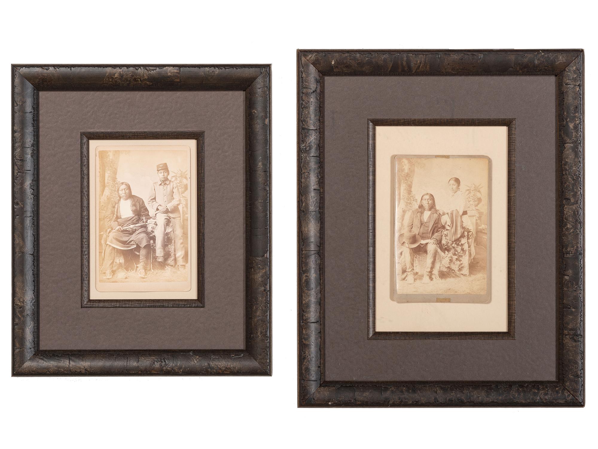 [CHOATE, John N. (1848-1902), photographer]. Two cabinet cards featuring Arapaho Chief Little Raven with daughter Anna, and Cheyenne warrior Bobtail Horse with son Joseph. [Carlisle, PA], ca 1880.