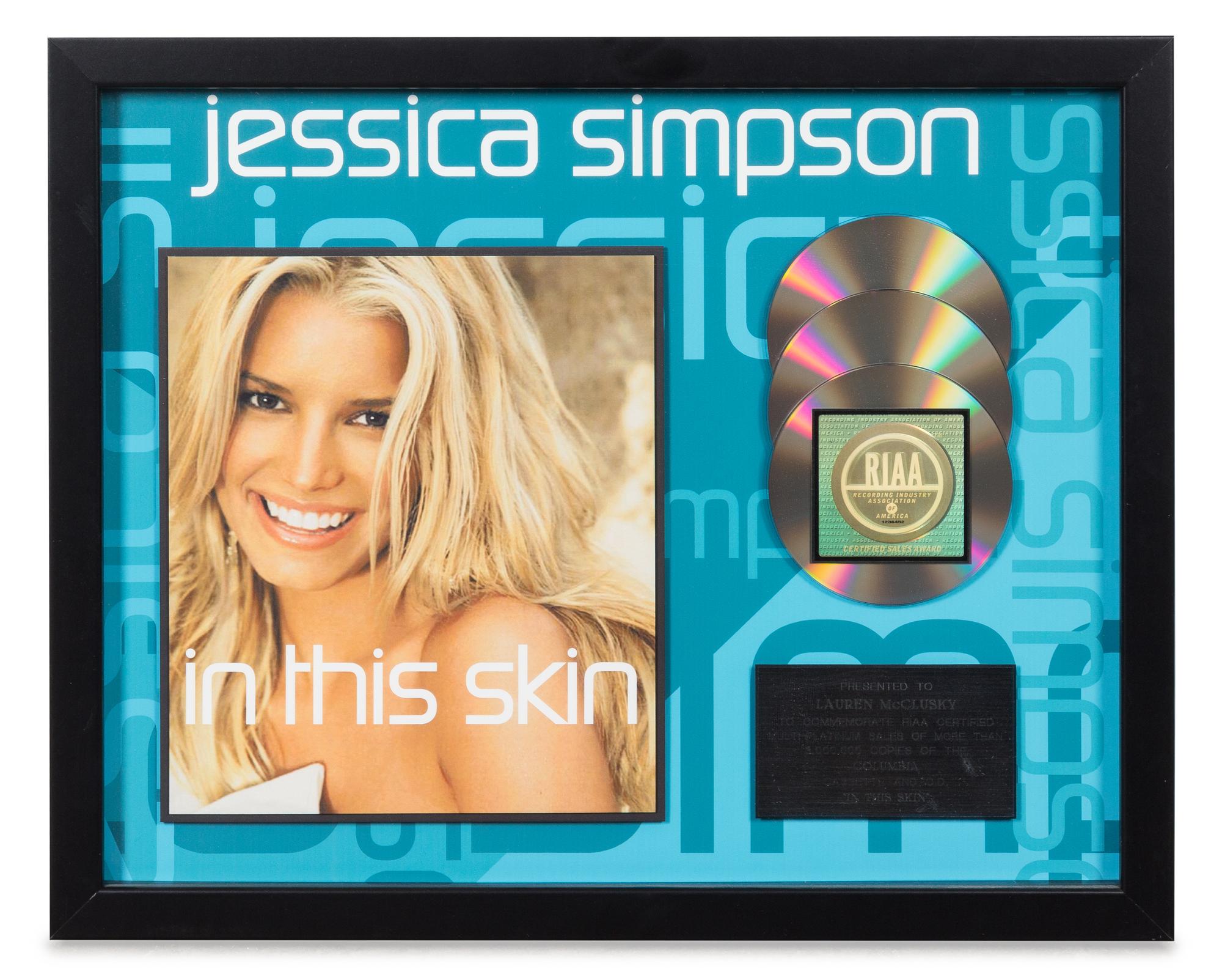 A Jessica Simpson: In this Skin RIAA Certified 3x Platinum Presentation Album 17 1/4 x 21 1/4 inches.
