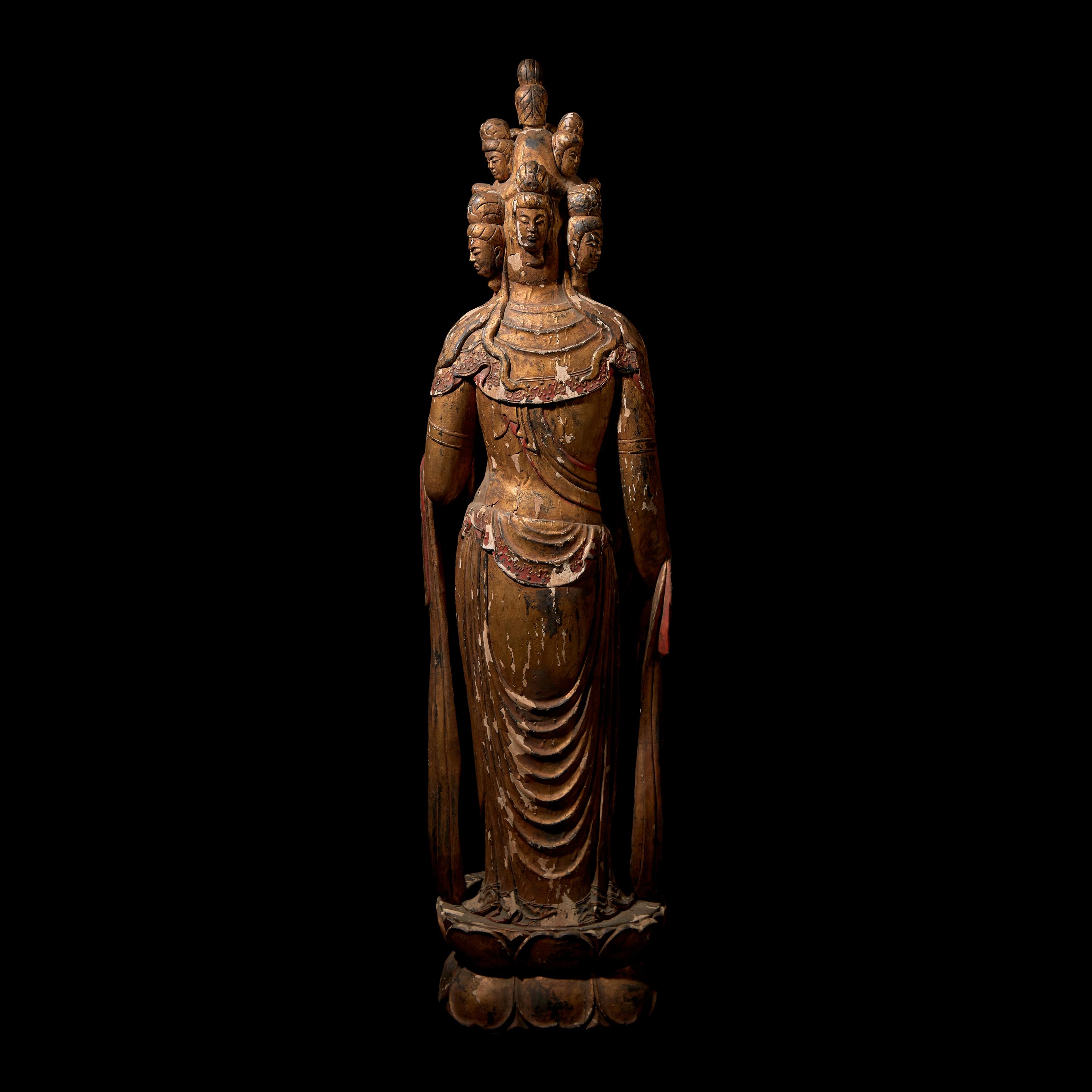 A Large Japanese Carved Giltwood Figure of Kannon