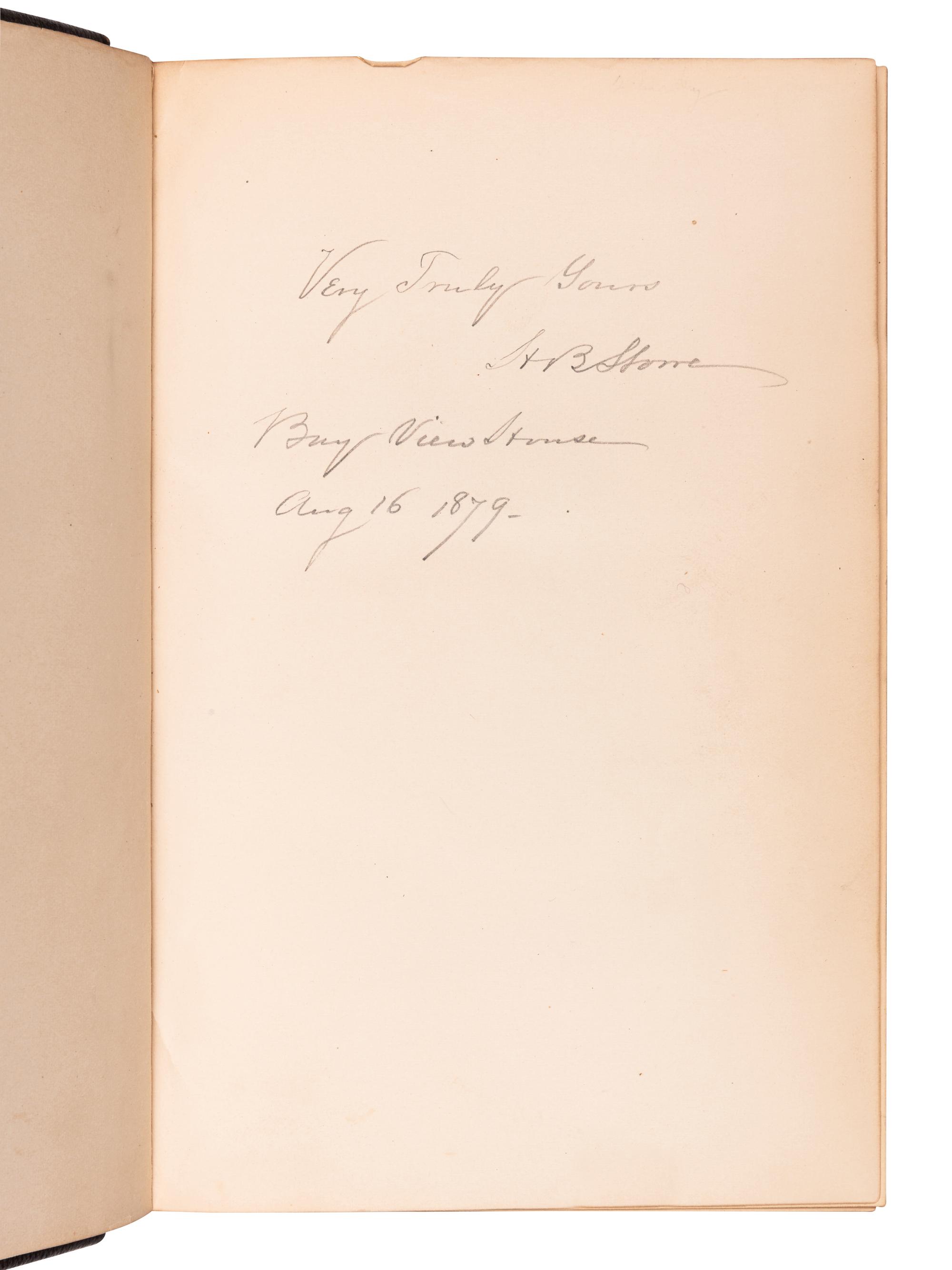 STOWE, Harriet Beecher (1811-1896). Uncle Tom's Cabin; or, Life Among the Lowly . Boston and Cambridge: Houghton, Osgood and Company, the Riverside Press, 1879.