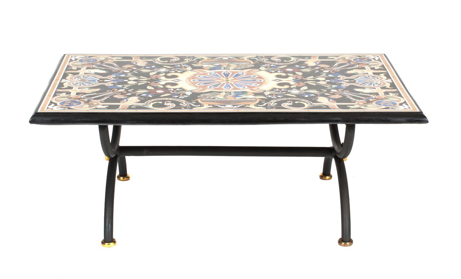 An Italian Pietra Dura Low Table Height 18 x width 47 1/2 x depth 29 3/4 inches. — 20TH CENTURY