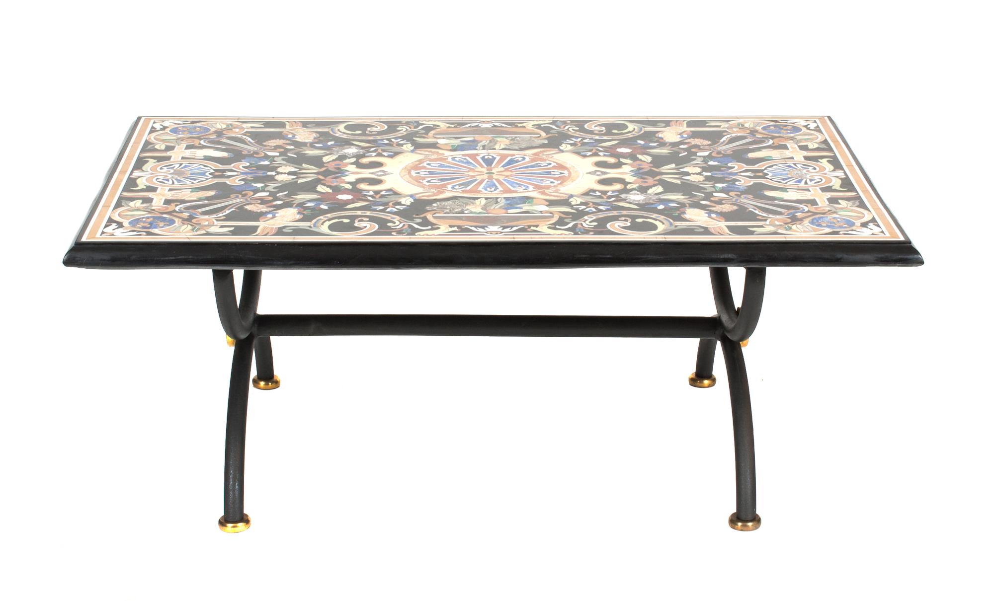 An Italian Pietra Dura Low Table Height 18 x width 47 1/2 x depth 29 3/4 inches. — 20TH CENTURY