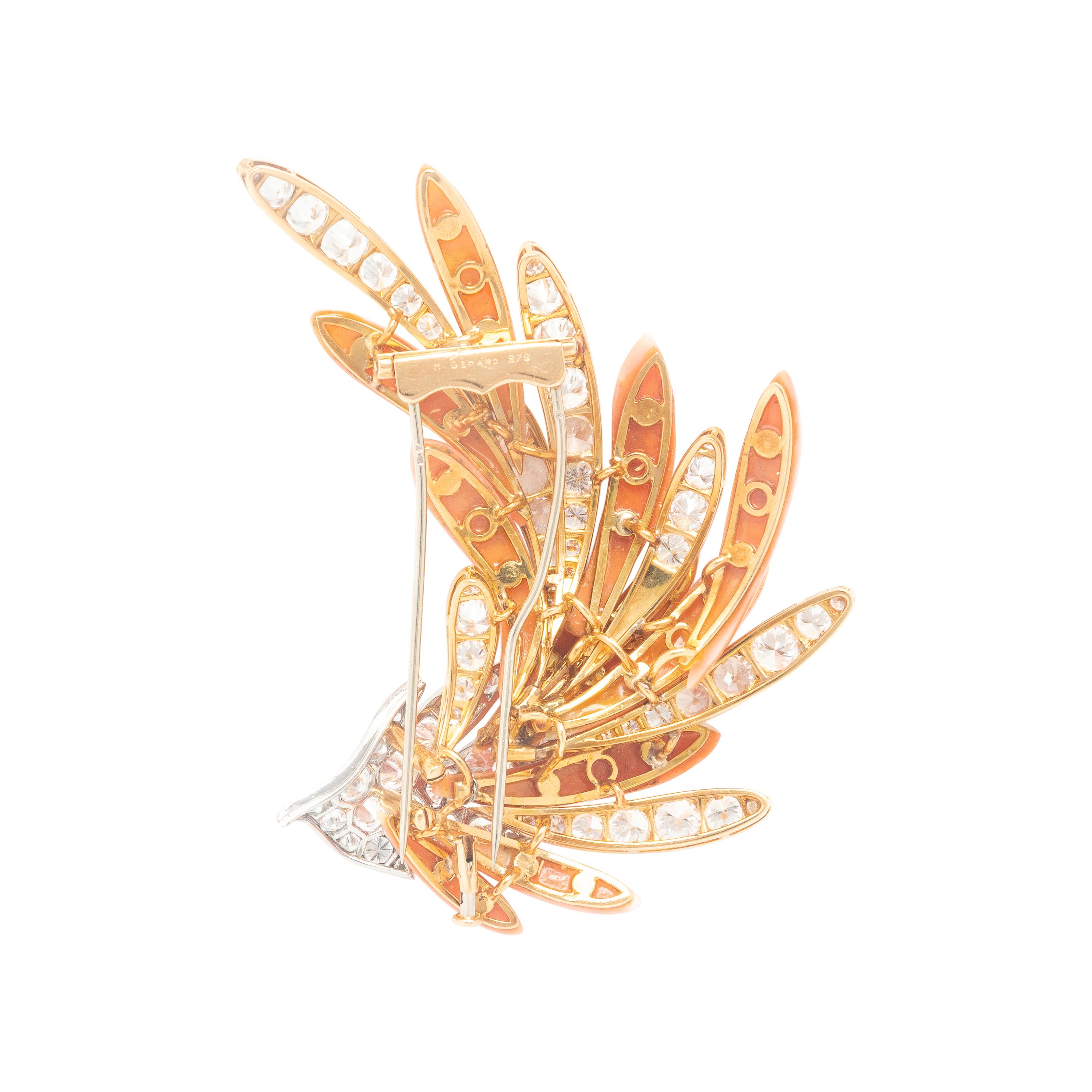 M. Gérard, Coral, Diamond, and Yellow Gold Brooch