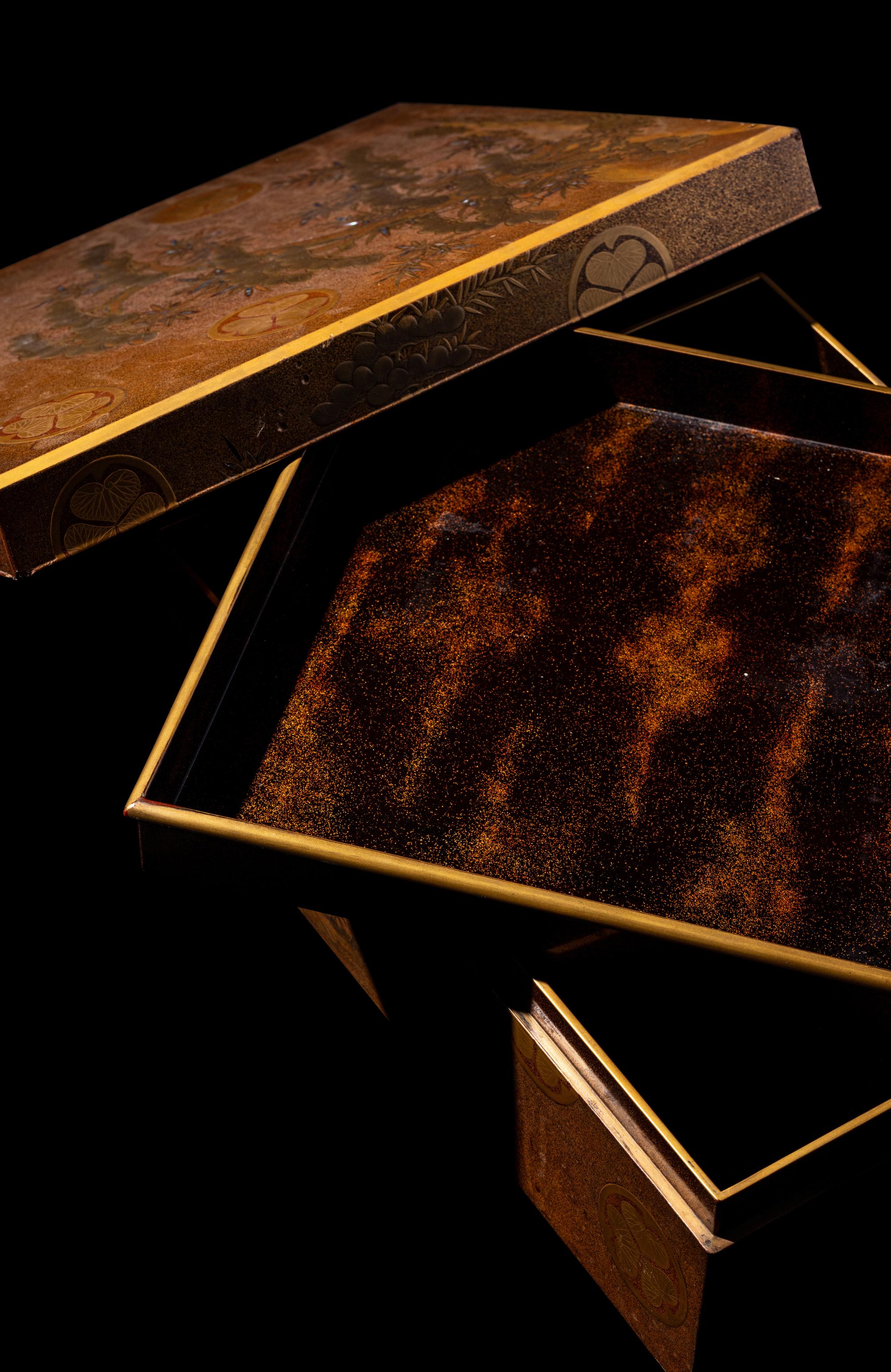 A Large Japanese Gold Lacquer Stationary Covered Box, Bunko