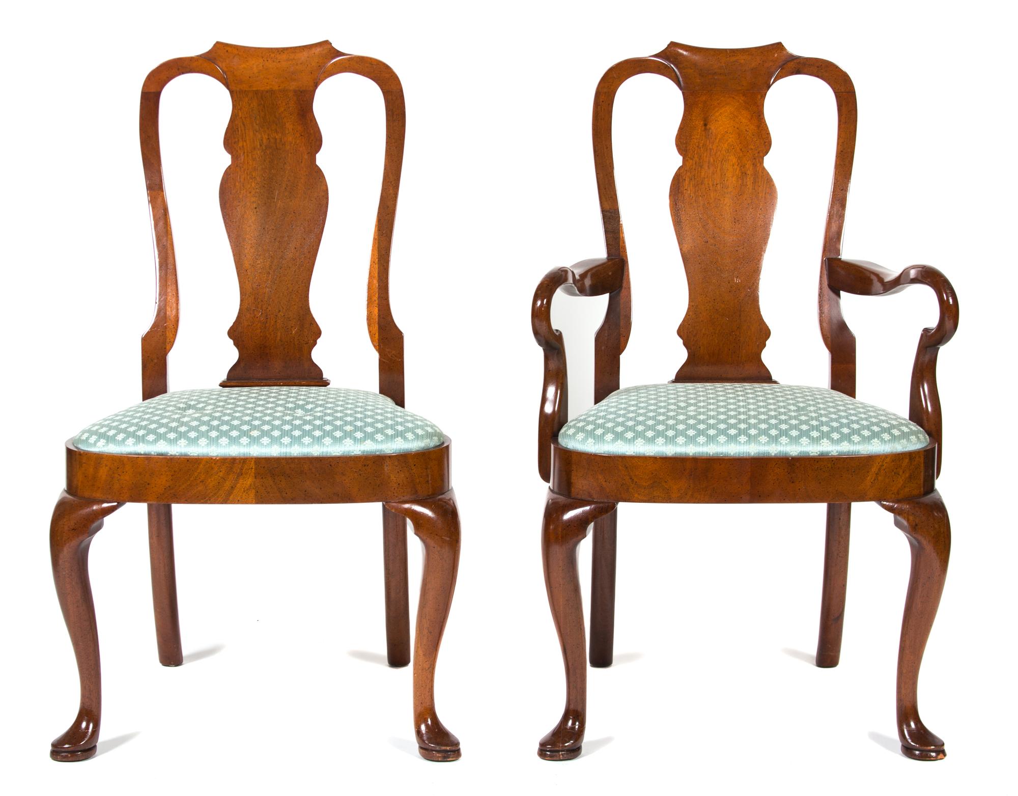 A Set of Seven Queen Anne Style Mahogany Dining Chairs Height 39 1/2 inches. — LATE 19TH / EARLY 20TH CENTURY