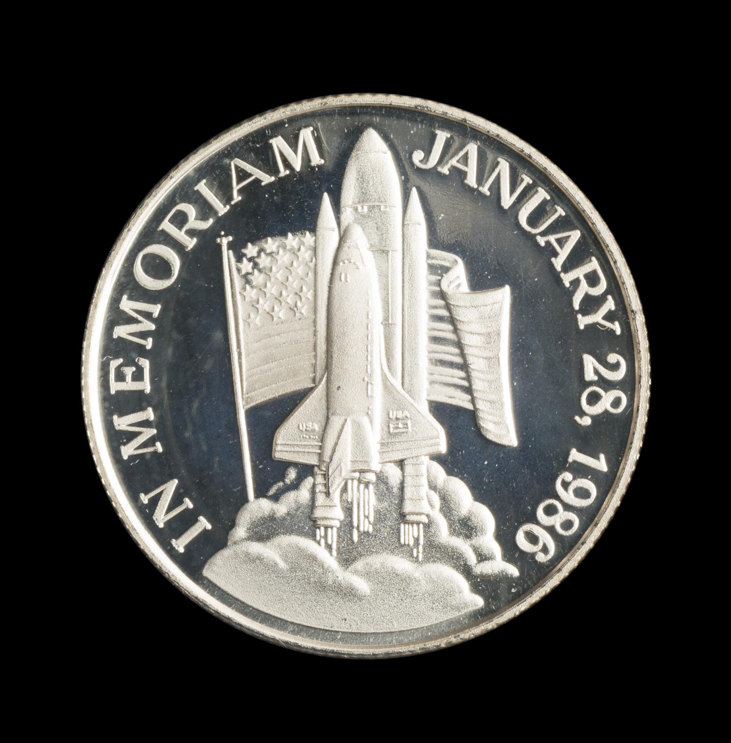 A 1986 Space Shuttle Challenger Memorial 1 oz. Silver Round