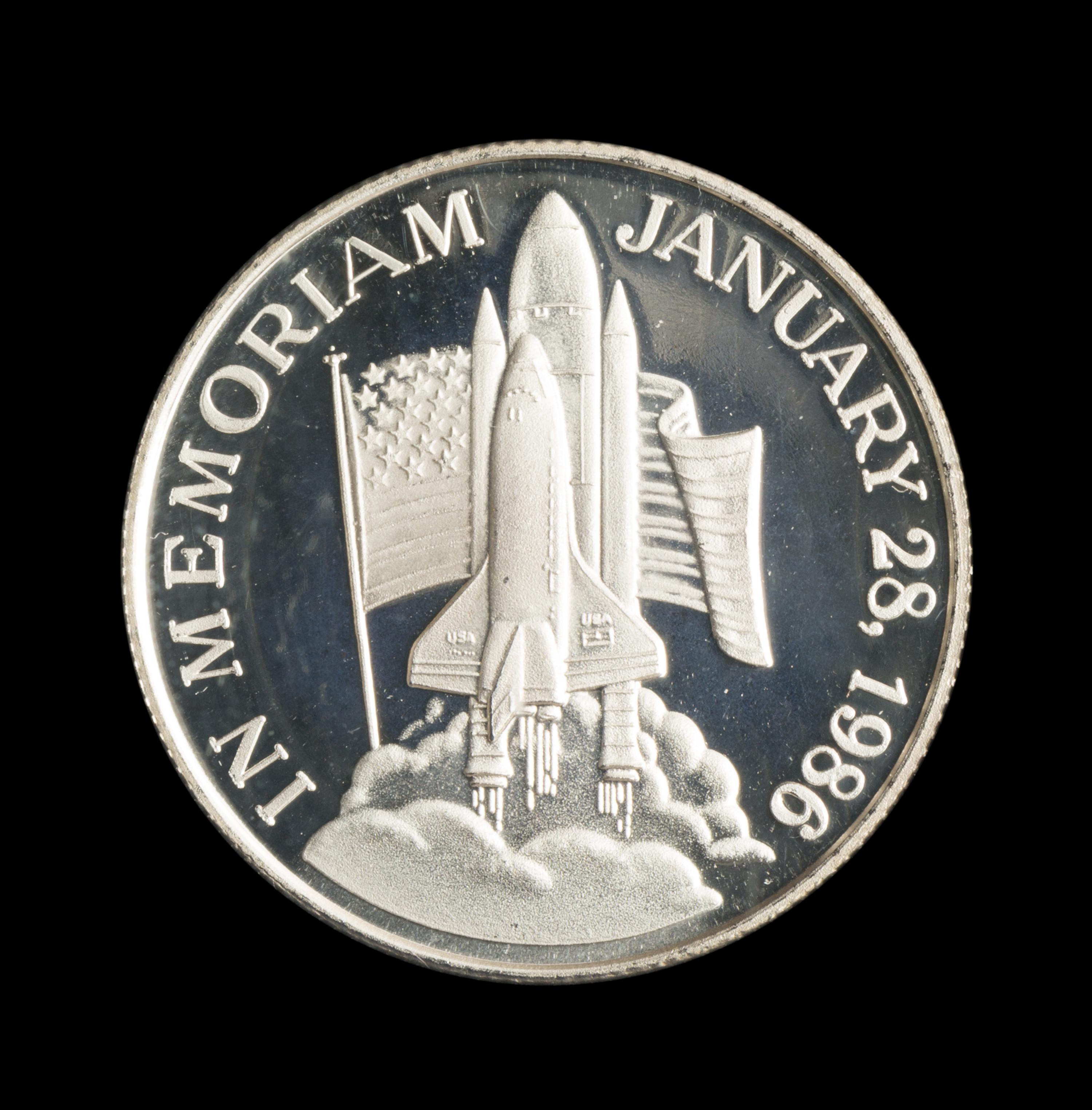 A 1986 Space Shuttle Challenger Memorial 1 oz. Silver Round