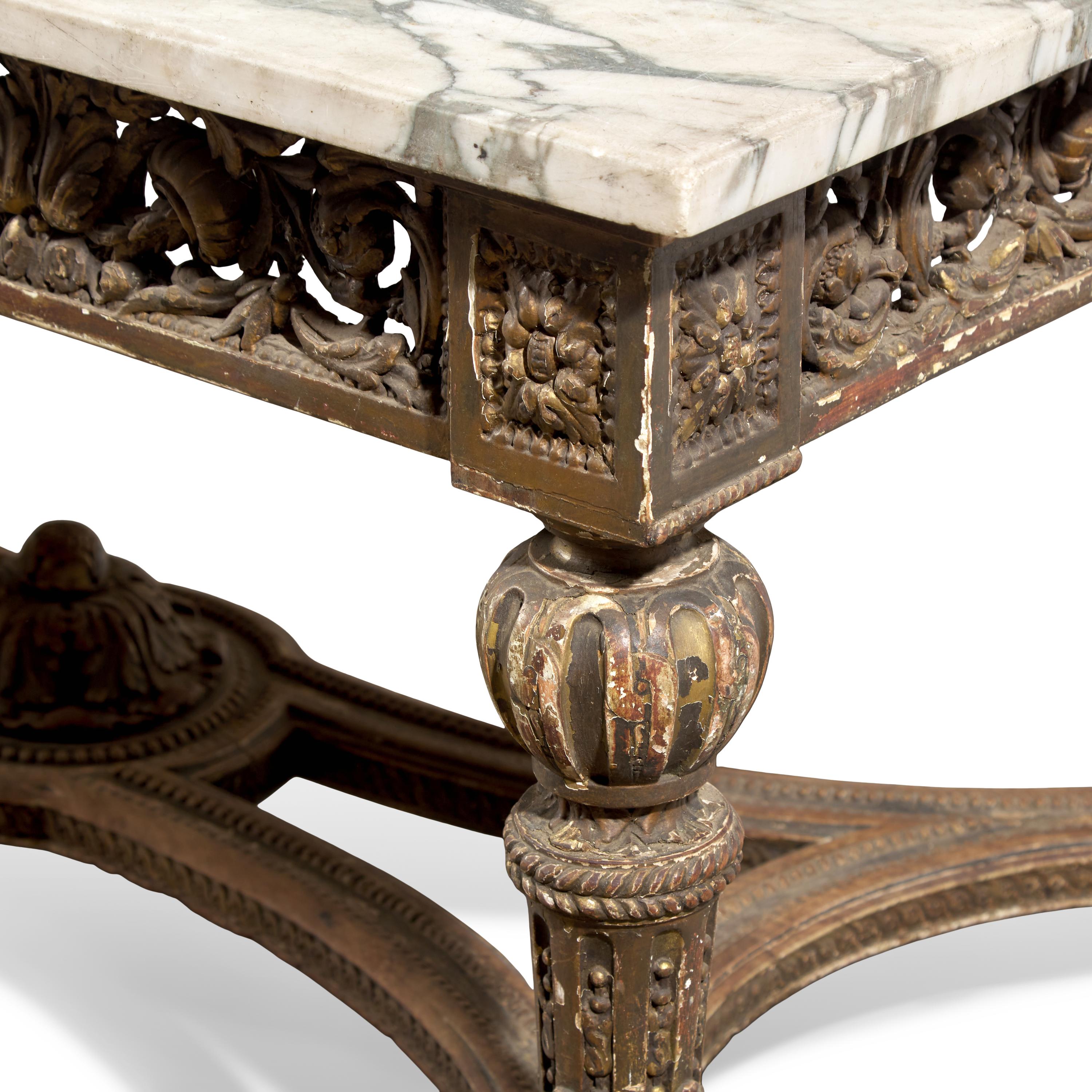 A Louis XVI Style Giltwood and Breccia Capraia Marble-Top Center Table