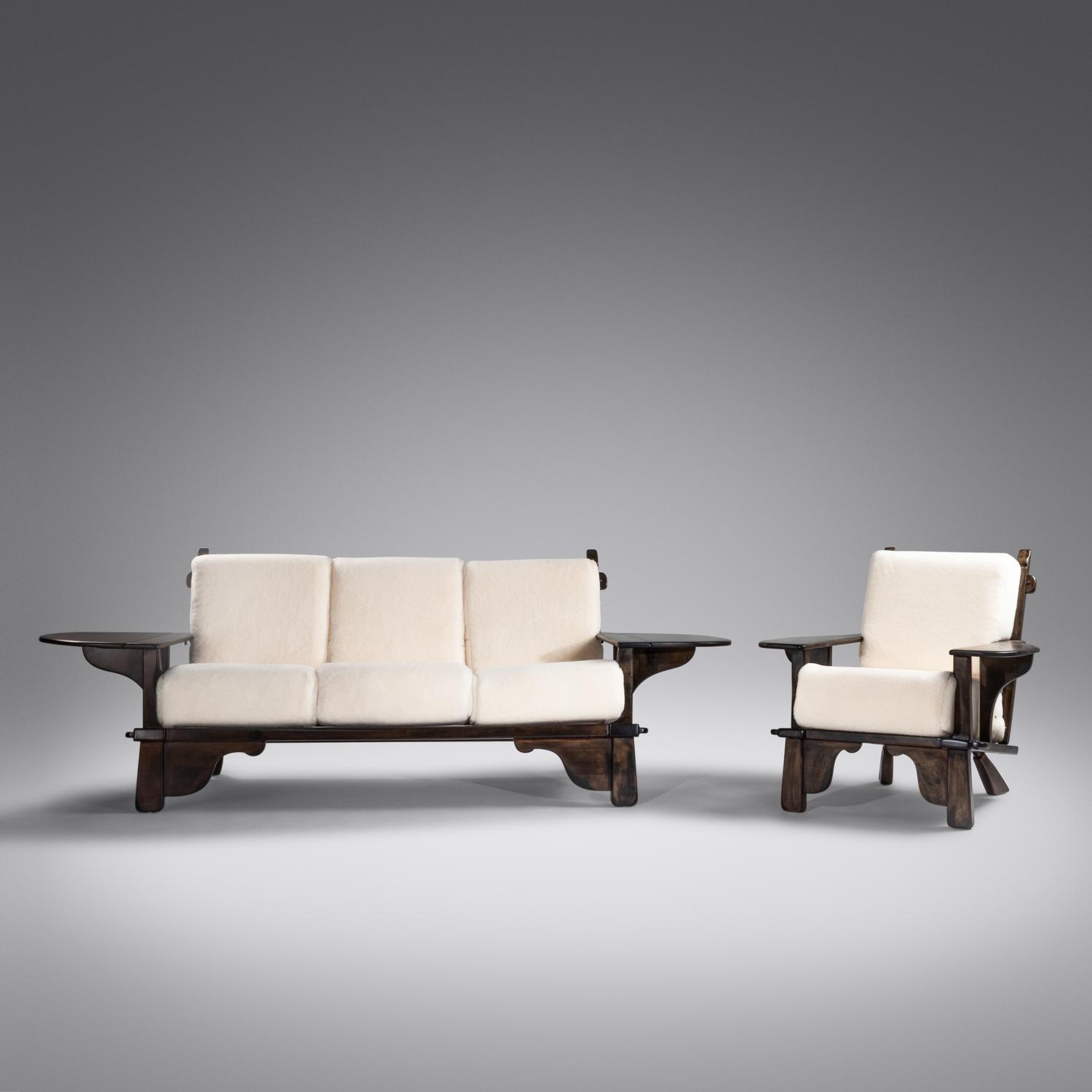 Drop-Arm Sofa and Lounge Chair, c. 1960 H.T. Cushman Manufacturing Company