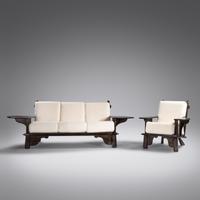 Drop-Arm Sofa and Lounge Chair, c. 1960 H.T. Cushman Manufacturing Company