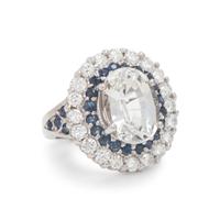 Near Colorless Sapphire, Diamond, and Sapphire Ring